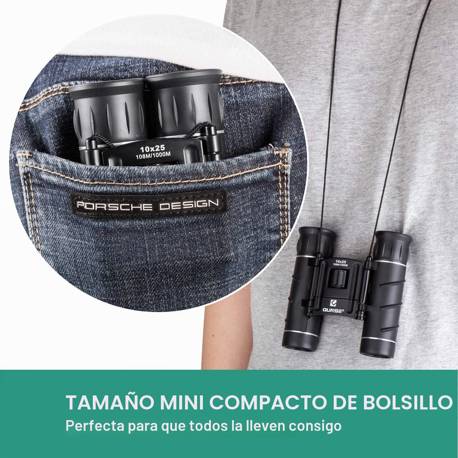 Mini Prismáticos Binoculares 10x25, Plegable, Compactos Pequeños y Ligeros Adultos Niños Aves Caza, Eventos Deportivos, Viajes y conciertos