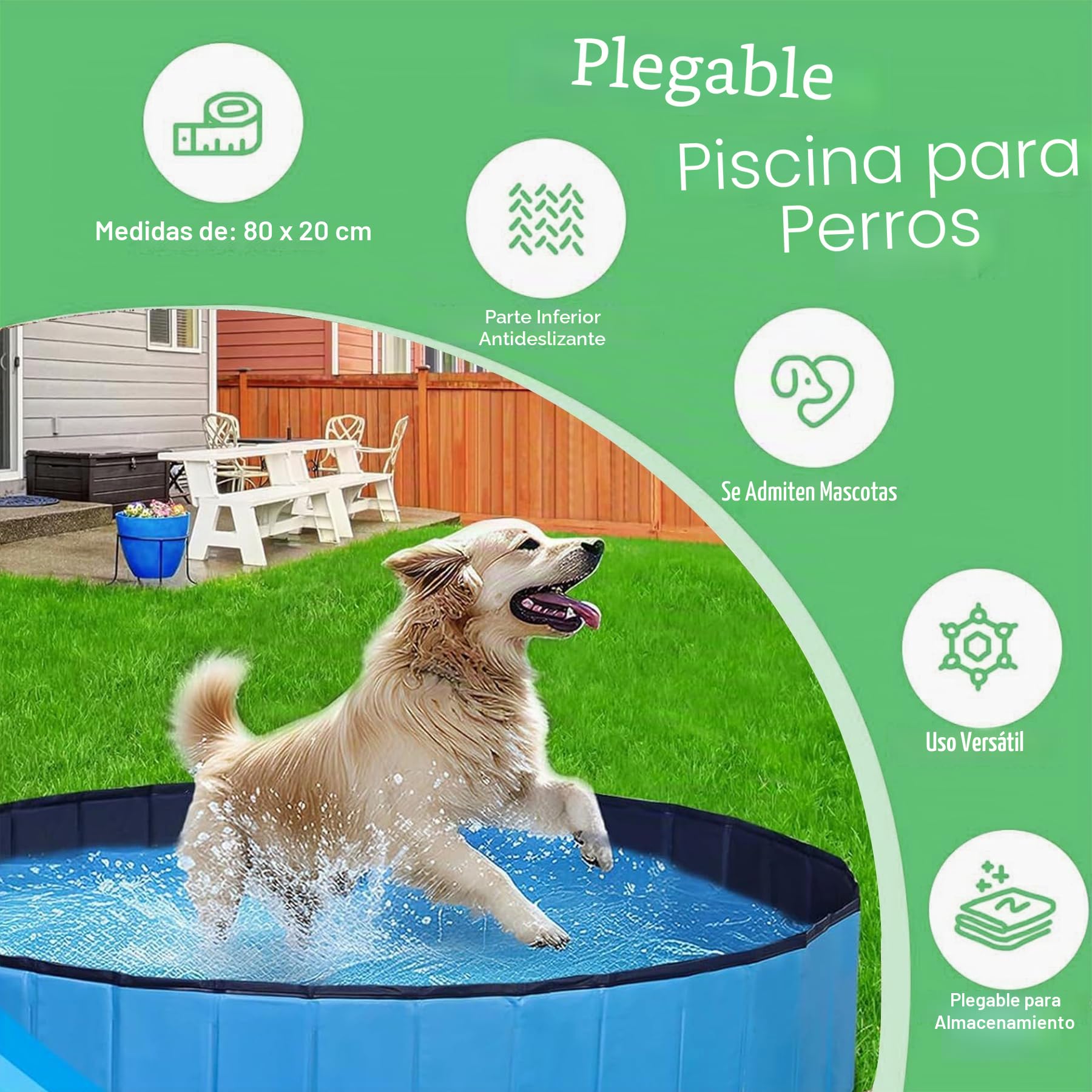 Zegupal Piscina para perros grandes y pequeños, plegable, antideslizante, 80 x 20 cm, piscina para perros engrosada de PVC, resistente al desgaste, piscina de chapoteo para perros, bañera para perros