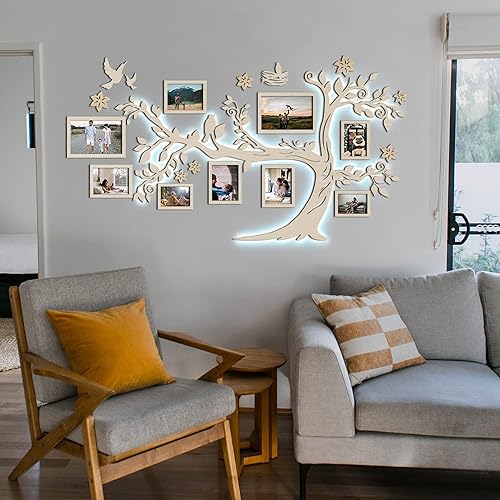 Miniatura 8 de JustLikeWood Decoración grande para el hogar, árbol genealógico de madera con marco, decoración estándar para salas de casa, calcomanías de pared