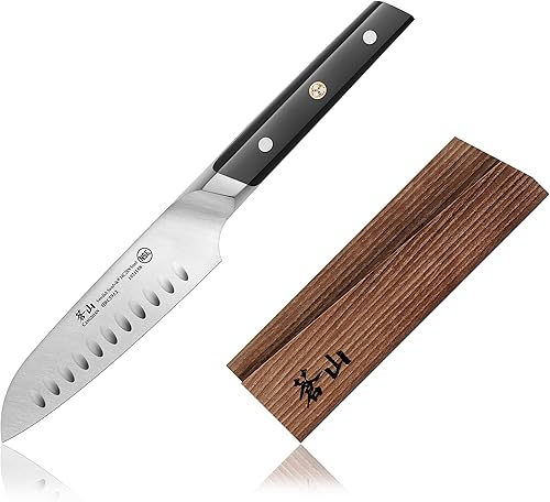 Cangshan TC Series 1021165 Juego de cuchillos Santoku y funda de madera forjados de acero sueco 14C28N de 5 pulgadas