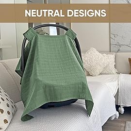 MOZAH Baby Car Seat Cover - Roman Green - 100% Organic Muslin - Soft, Breathable and Lightweight, Baby Infant Car Seat Essentials