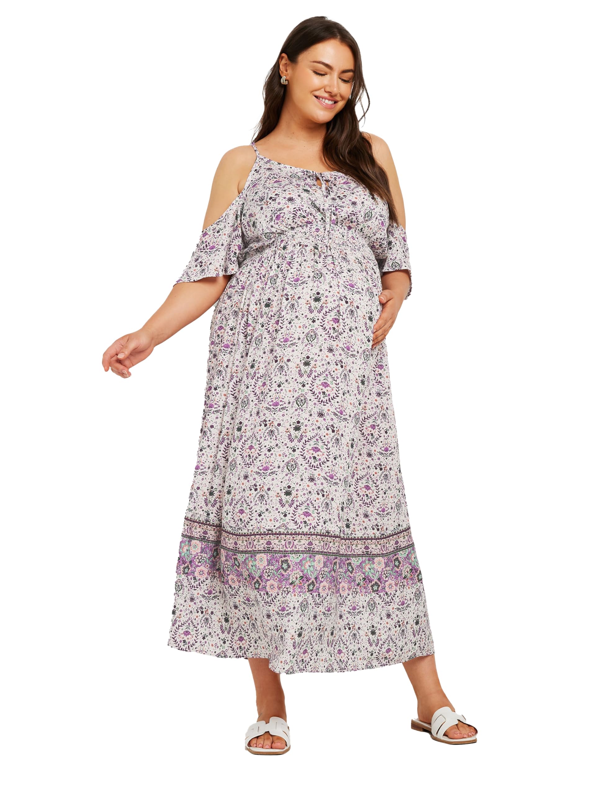 Yours Bump It Up Maternity Curve White Paisley Print Maxi Dress - Women's - Plus Size Curve