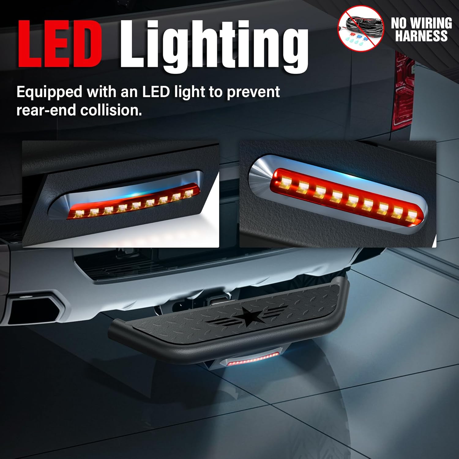 YZONA Tow Hitch Step Trailer for 2 Inch Receiver, with Brake Light & Pin Lock & U-Bolts Stabilize, Compatible with Pickups Trucks Vans SUVs ATVs, Towing Bumper Guard Protector Rear bar (Carbon Steel)