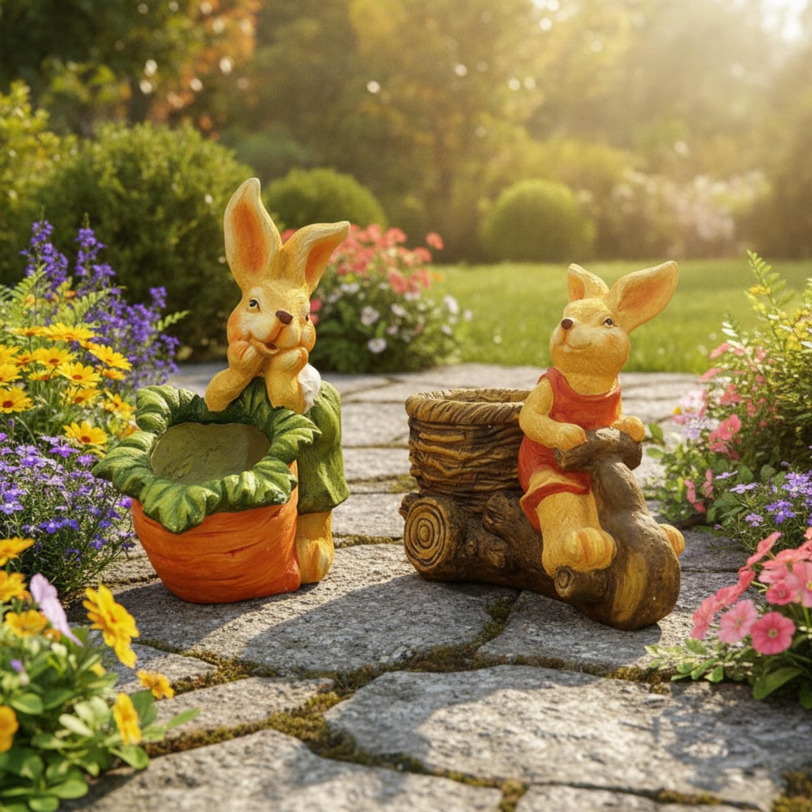 Gralara 2 Stück Pflanztopf mit Hasenfigur Dekorativ Hasenfigur-Blumentopf Frostfest Gartendeko für Gartenliebhaber
