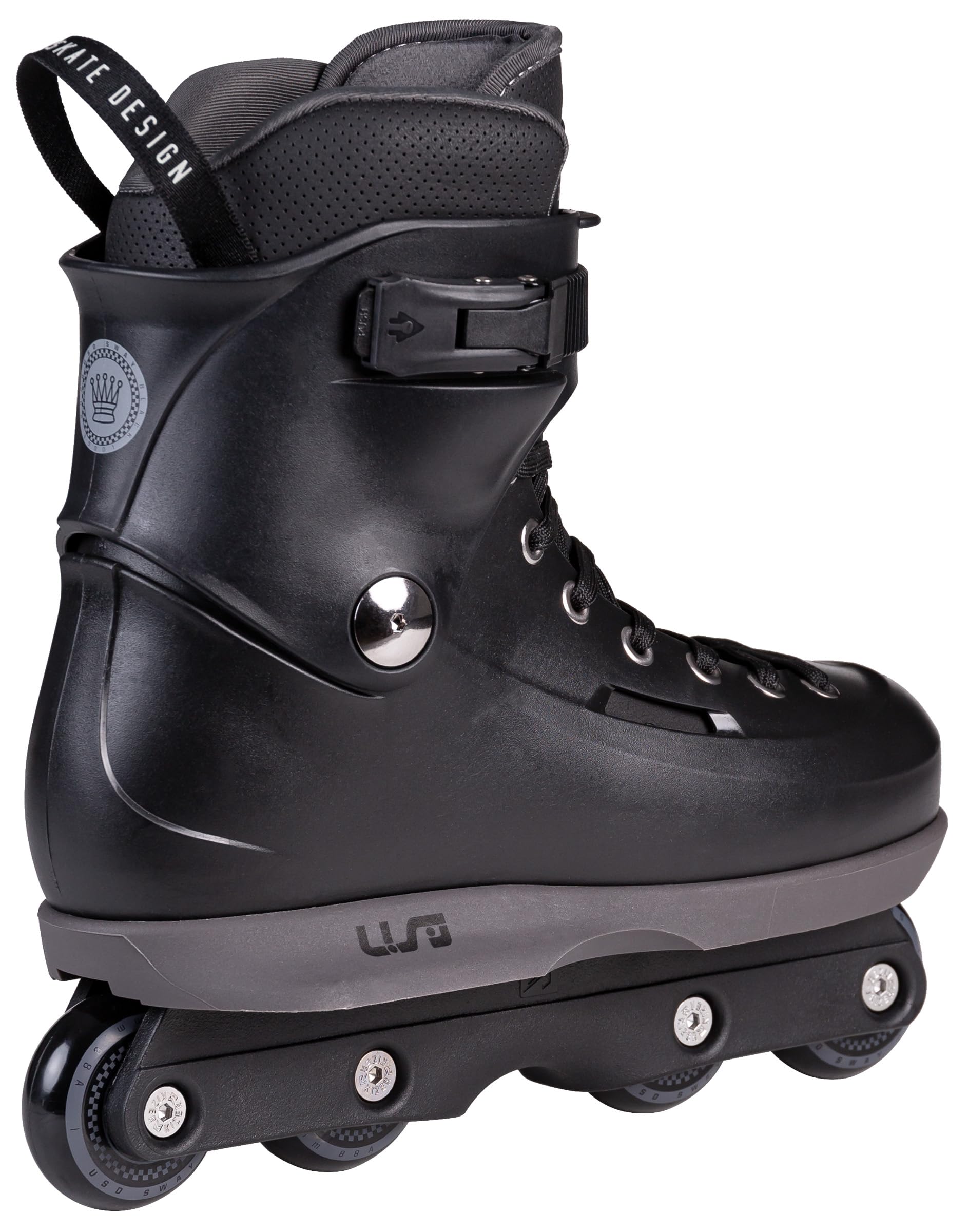 Powerslide USD Sway Chess Black Aggressive Skates – Schwarz Inliner mit Kizer Fluid V Schiene, 58mm 90A Rollen, ABEC 9 Kugellager, Hardboot & Komfort-Innenschuh – Street & Park Skate (46-47)