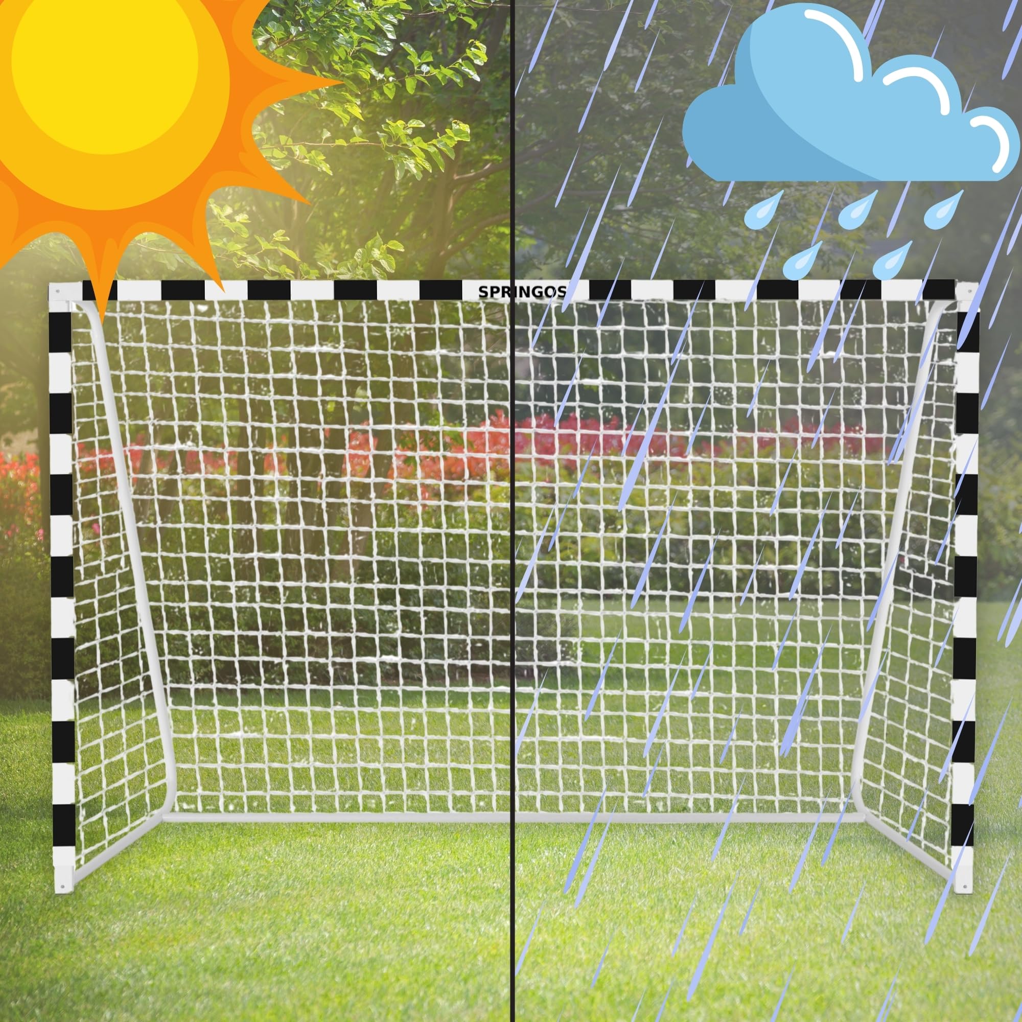 SPRINGOS Portería de fútbol con red de fútbol, 300 x 200 cm, de acero,Blanco