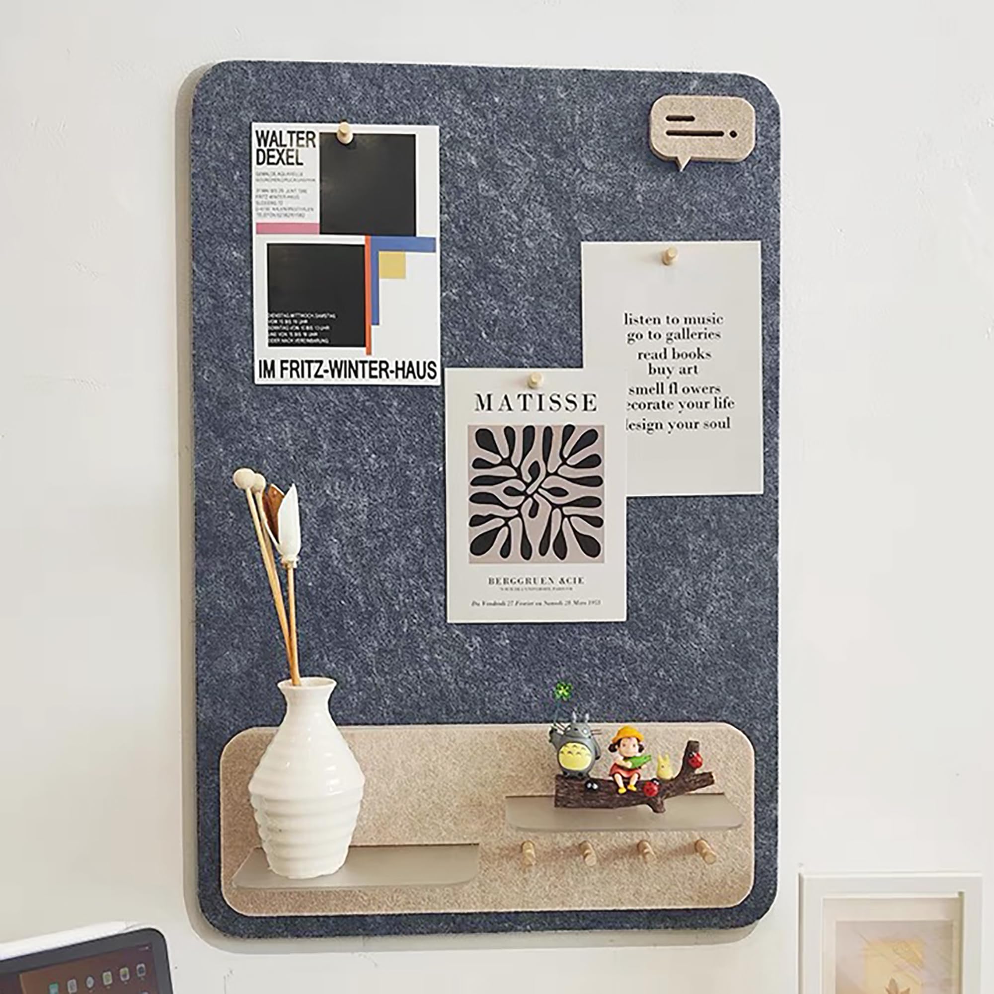 LIYAOLI Cute Boho Desk Accessories Decorative Felt Bulletin Board, 16 x 24 Inch, Gray, Textured Finish, Rectangular Shape, Wall Mount, Felt on Board/Frame, with Storage Rack — image 1