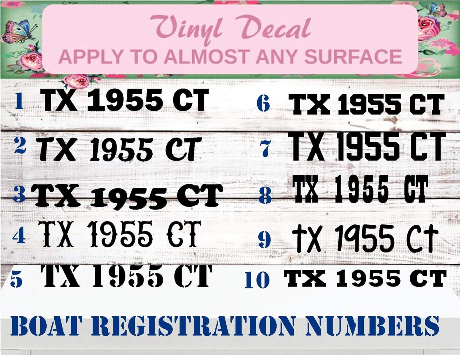 Boat Registration Decals (set of 2) 3"x24", Boat Number