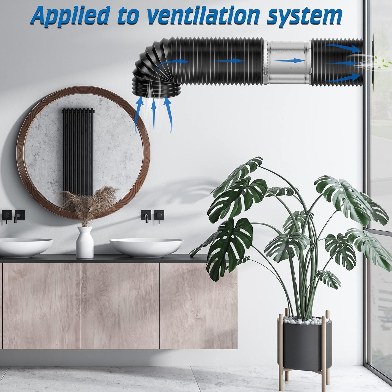 Hon&Guan 6 inch Air Duct - 16 FT Long with 2 Clamps and 6 inch Inline Duct Fan 469 CFM and Duct Connector Flange 6 Inch