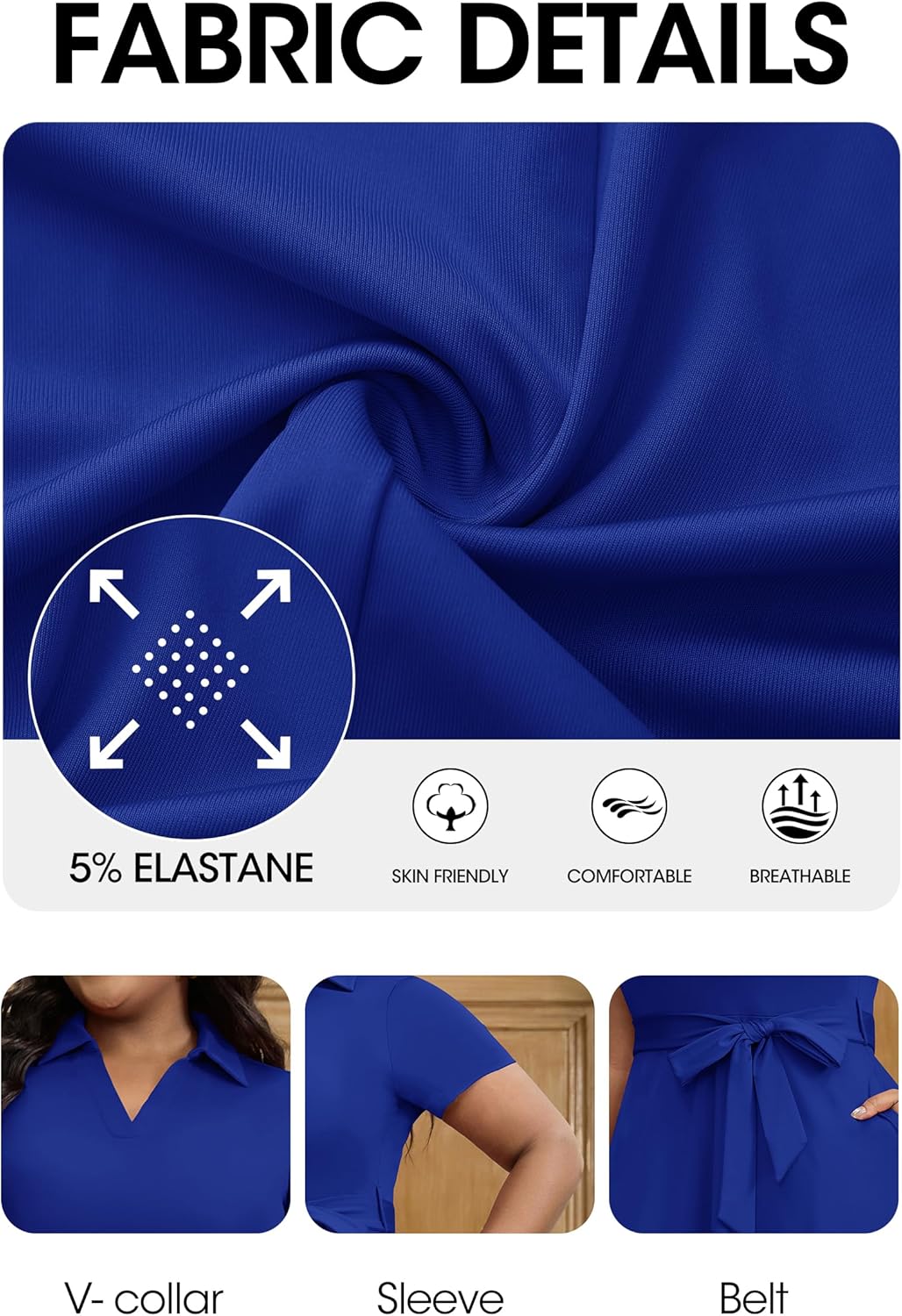 FANDEE Plus Size Dresses, Women Summer Casual V Neck Short Sleeve A-Line Cocktail Shirt Midi Dress with Belt and Pockets - Image 7