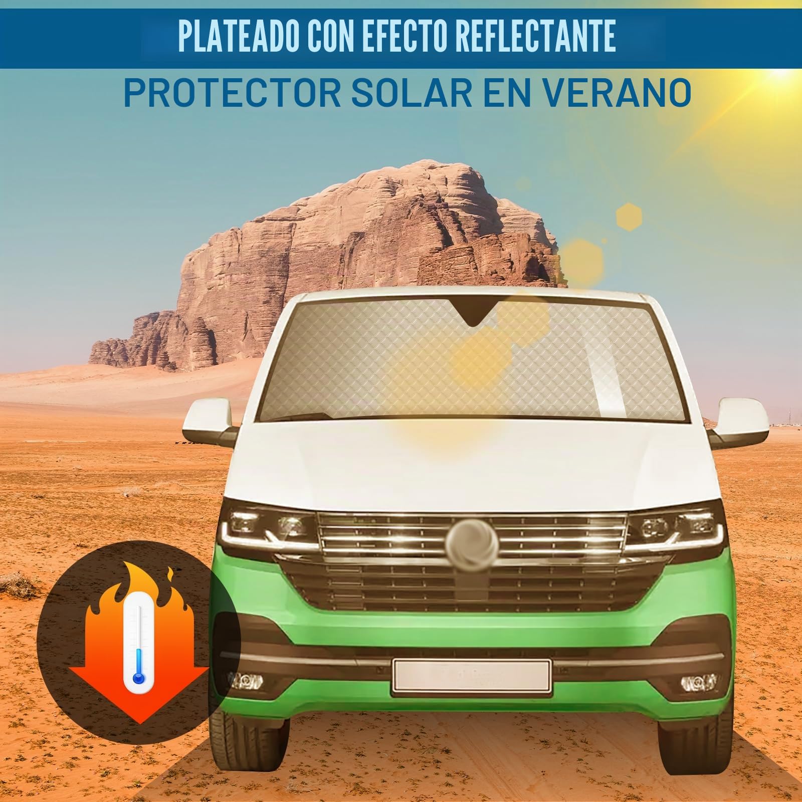 Cubierta de parabrisas para VW T4 (LWB), parasol de coche delantero interior kit, parabrisas delantero, protección UV y persianas térmicas ocultas