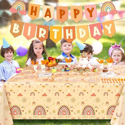 Miniatura 7 de 212 piezas de suministros para fiesta de cumpleaños de arcoíris, mantel de arco iris, platos de papel, tazas, servilletas, cubiertos, tenedor,