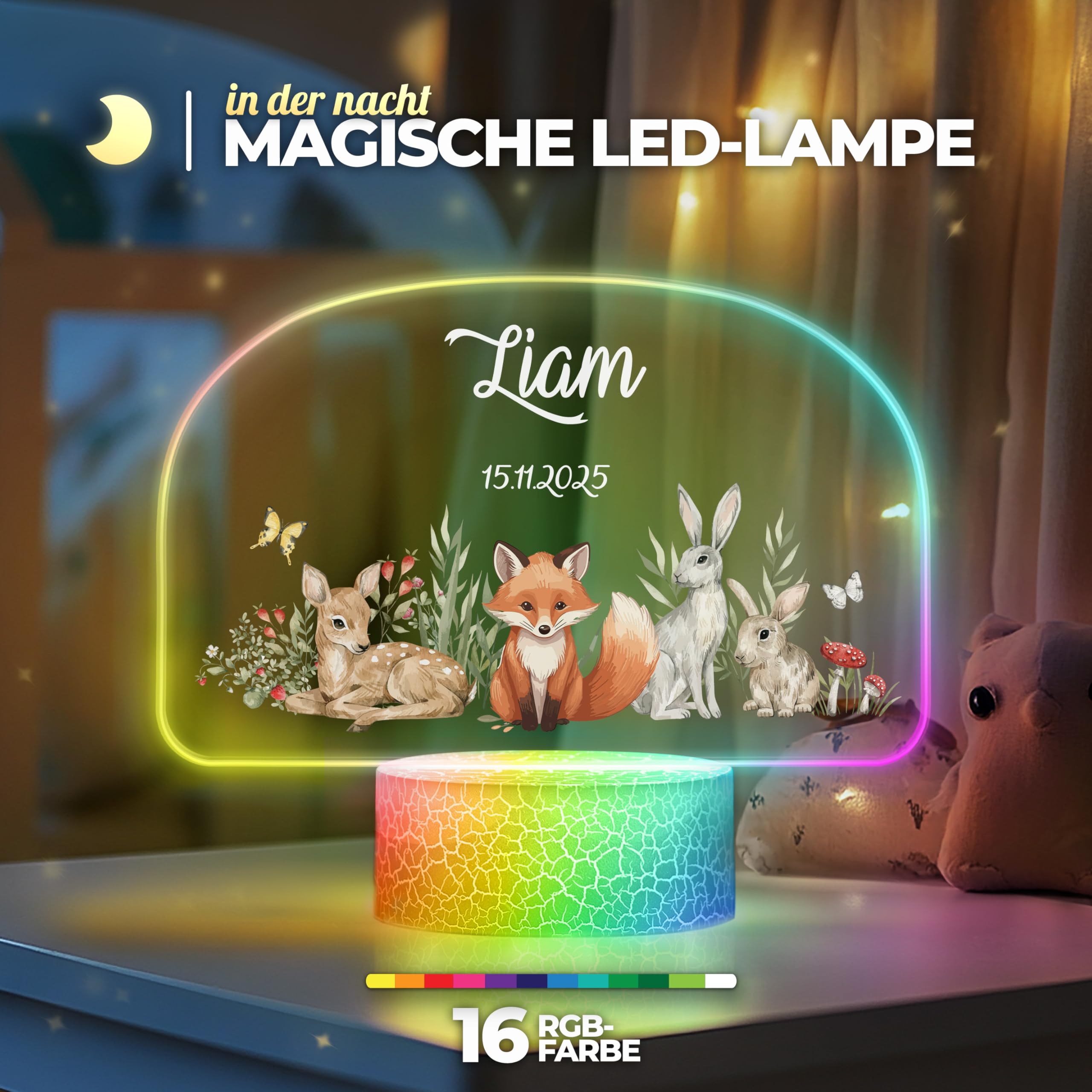 Maverton Personalisiertes Nachtlicht für Babys - LED Nachttischlampe für Kinder - Geschenk zur Geburt - Nachtlicht Baby - Geburtstagsgeschenk - personalisierte Geschenke Baby - Geschenk Mädchen