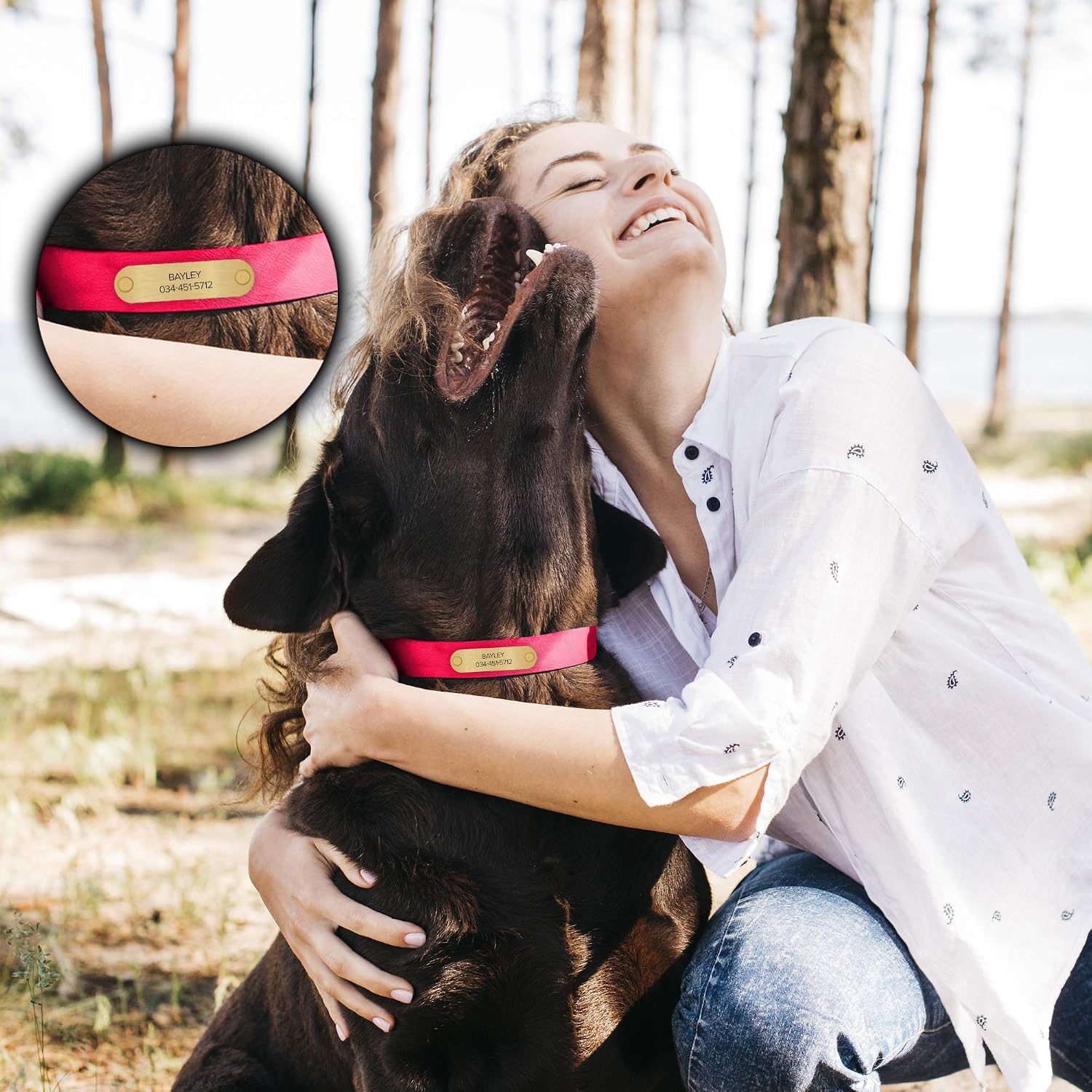 Regal Dog Products Medium Pink with Custom Engraved Waterproof Dog Collar and Leash Set | Waterproof Dog Collar with D Ring | Center Ring & 5'ft Leash | Matching Dog Collar and Leash for Dogs