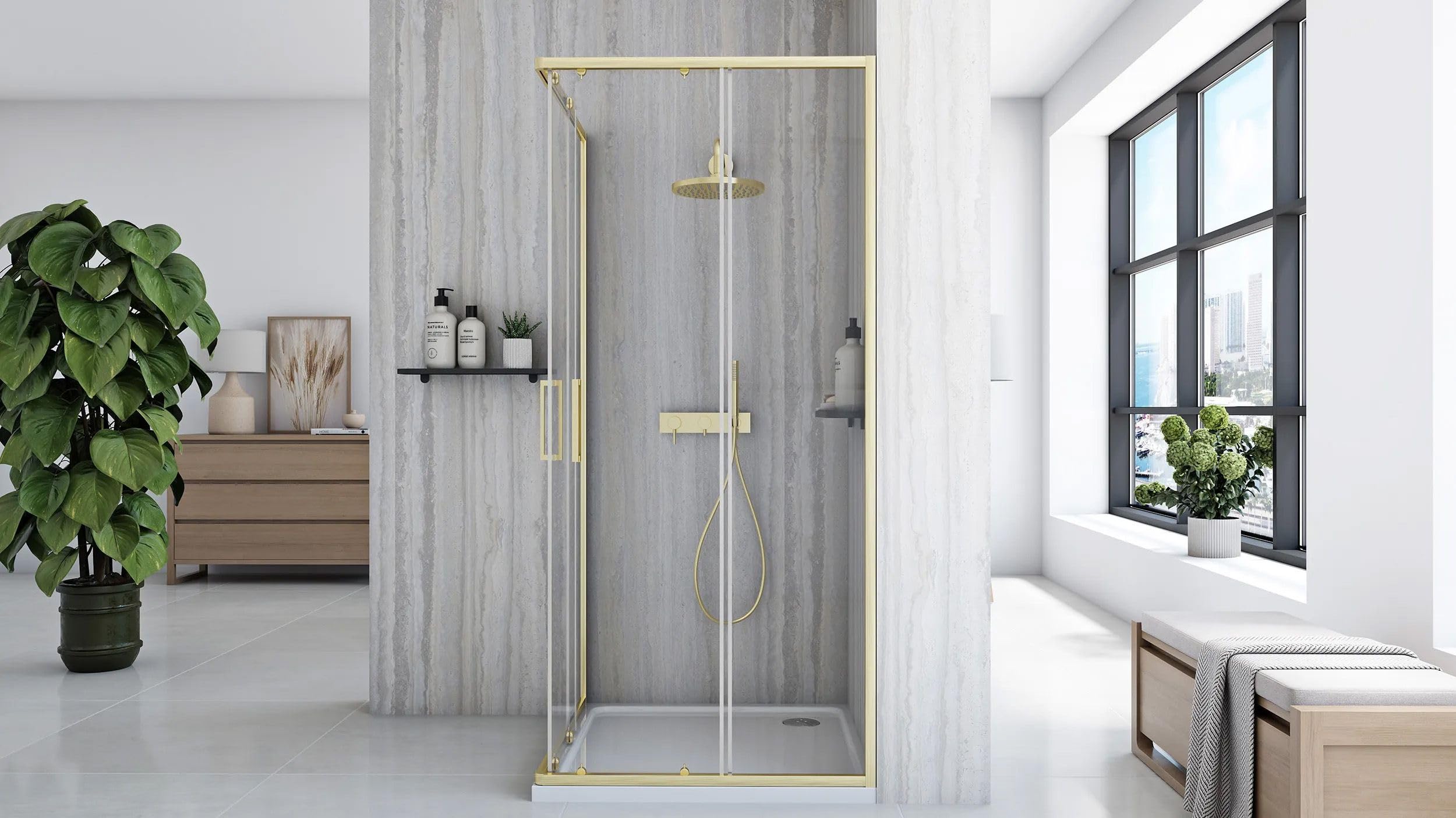 Rea - Box Doccia City 80X80 Gold Brush Cabina Doccia Con Piatto Doccia Savoy Vetro Di Sicurezza Temperato Transparent 4mm, 5mm (D'Oro)
