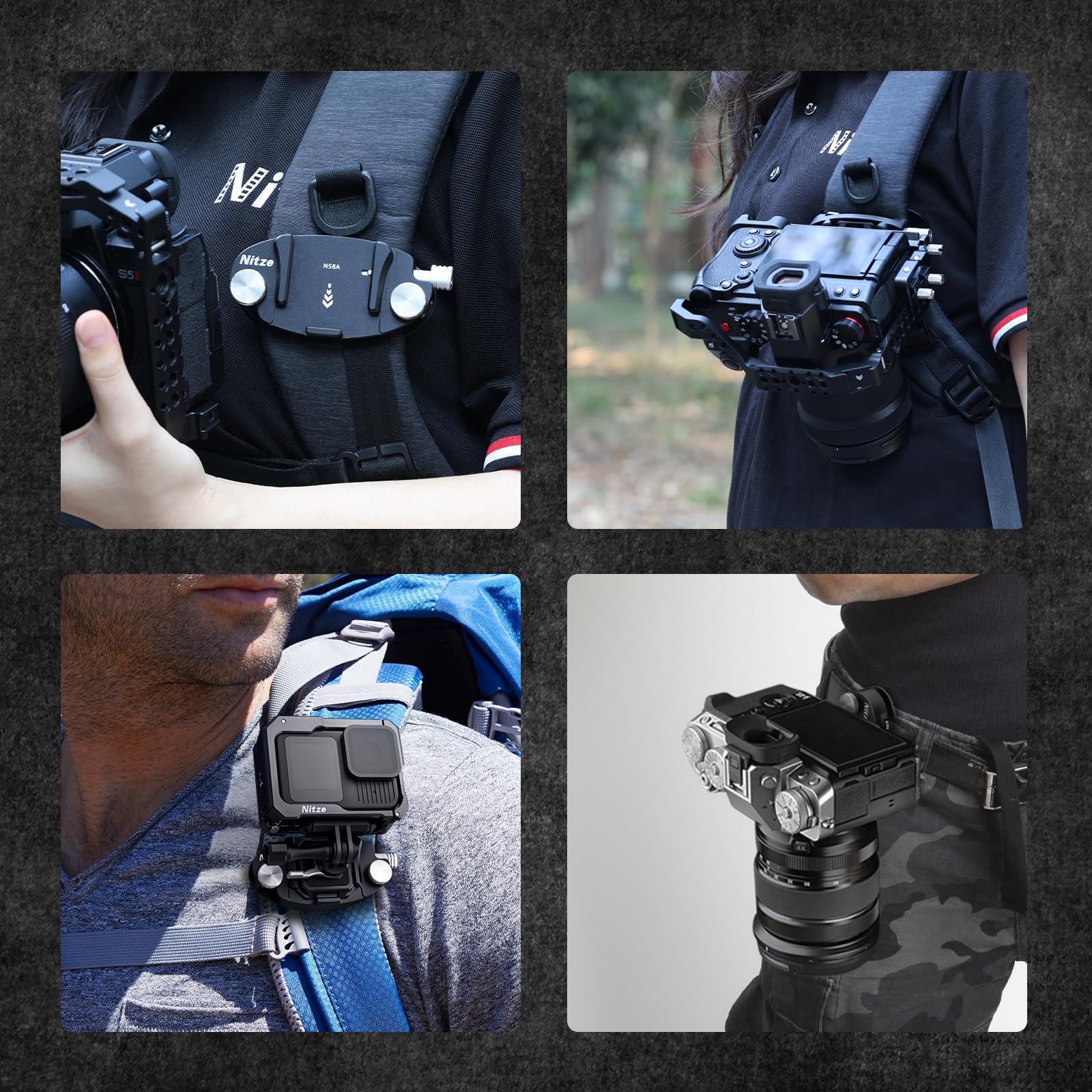 Nitze Cámara Clip Mochila Aleación de Aluminio, Clip para Cinturón de Cámara para Correa de Hombro, Camara Clips de Liberación Rápida con Tornillo de 1/4 "-20 para Camara DSLR SLR, Mochila - N58A