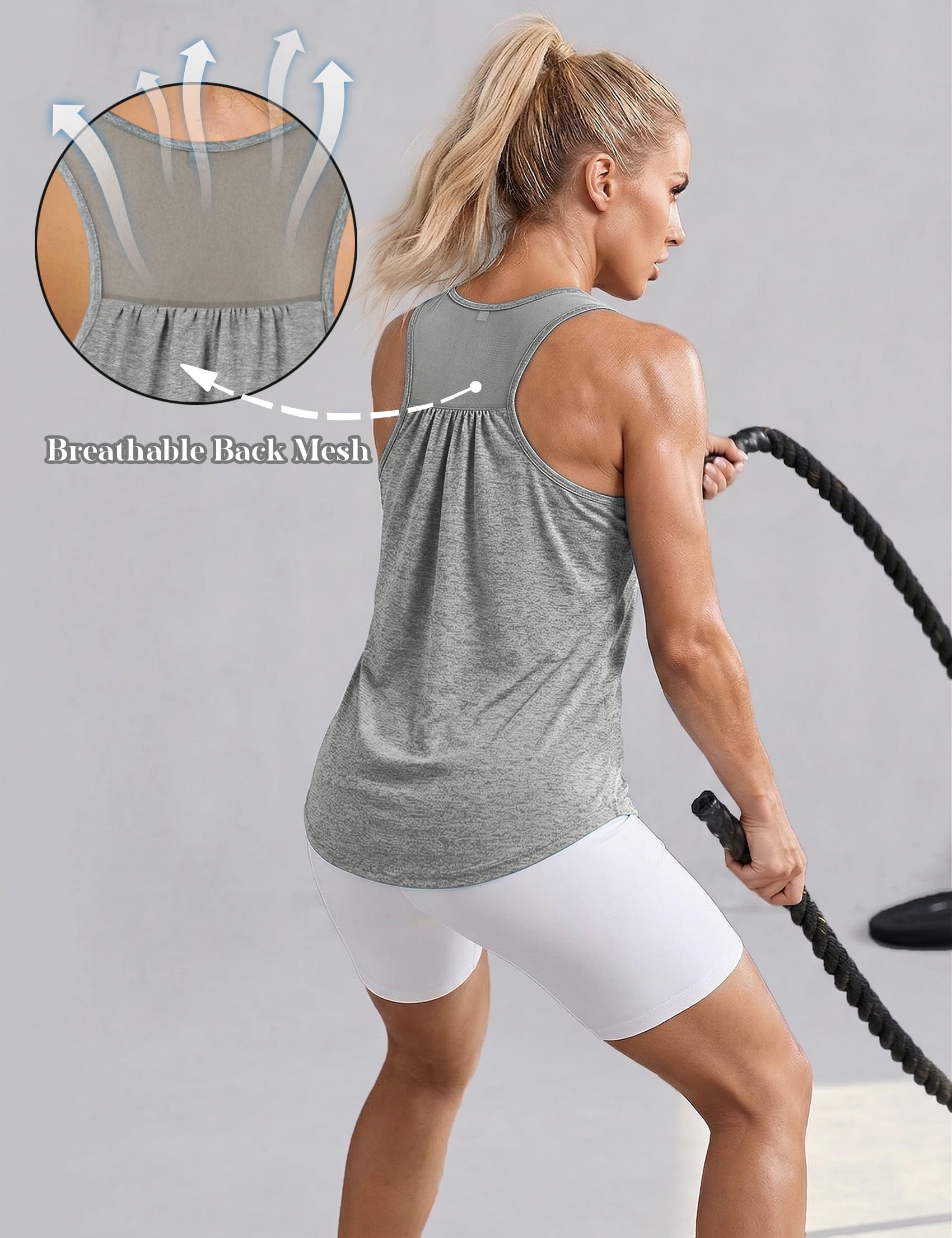 Camiseta Deportiva de Tirantes Mujer Espalda de Malla Top Deportivo Mujer Sin Mangas Camisetas de Entrenamiento Transpirable y Ligera para Fitness, Running, Yoga, S-3XL