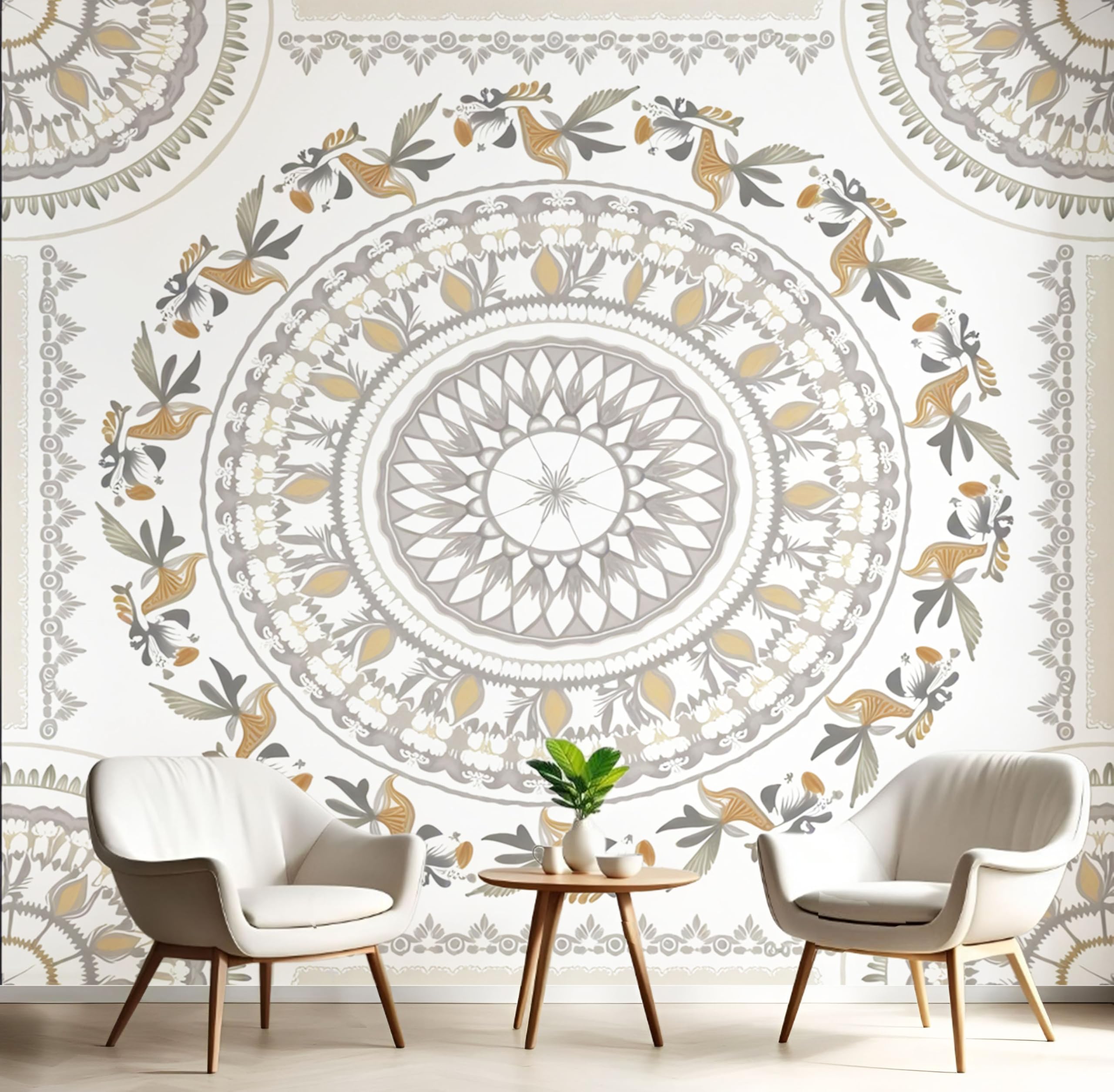 Papier peint panoramique mandala beige 350x256 cm