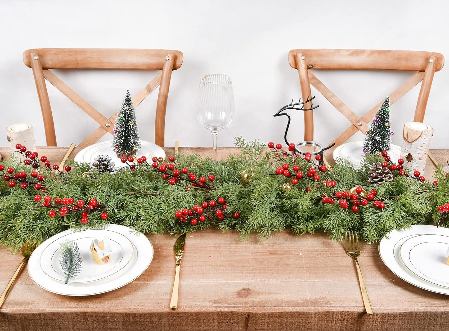 DearHouse 6Ft Artificial Christmas Garland Pine Cypress Greenery Garland for Holiday Season Mantel Fireplace Table Runner Centerpiece Décor - Image 7