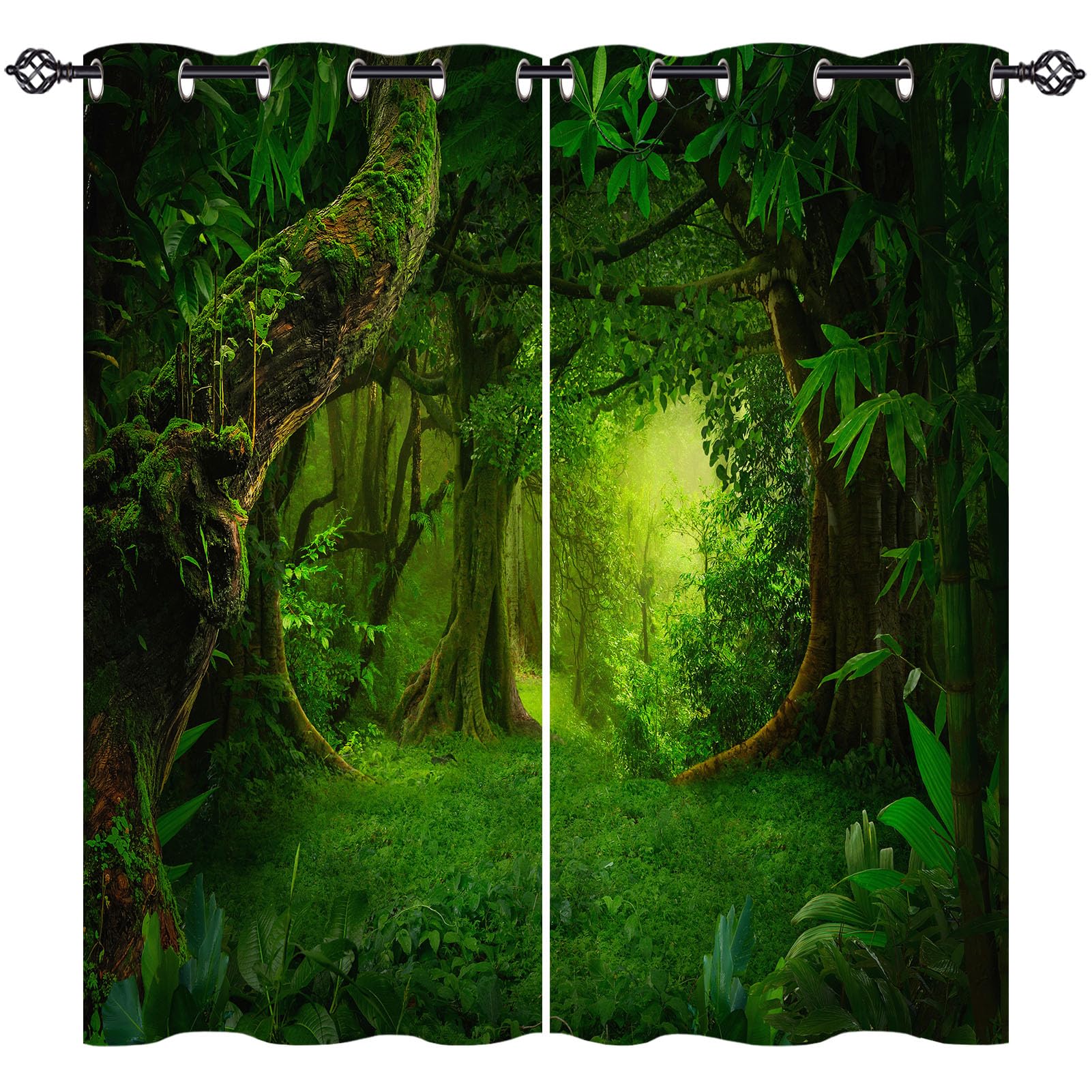 ANHOPE Jungle Curtains Eyelet Blackout Thermal Insulated Curtains Tropical Rainforest Forest Print Pattern Soft Soundproof Privacy Window Drapes for Bedroom Living Room 46 x 63 Inch 2 Panels — image 1