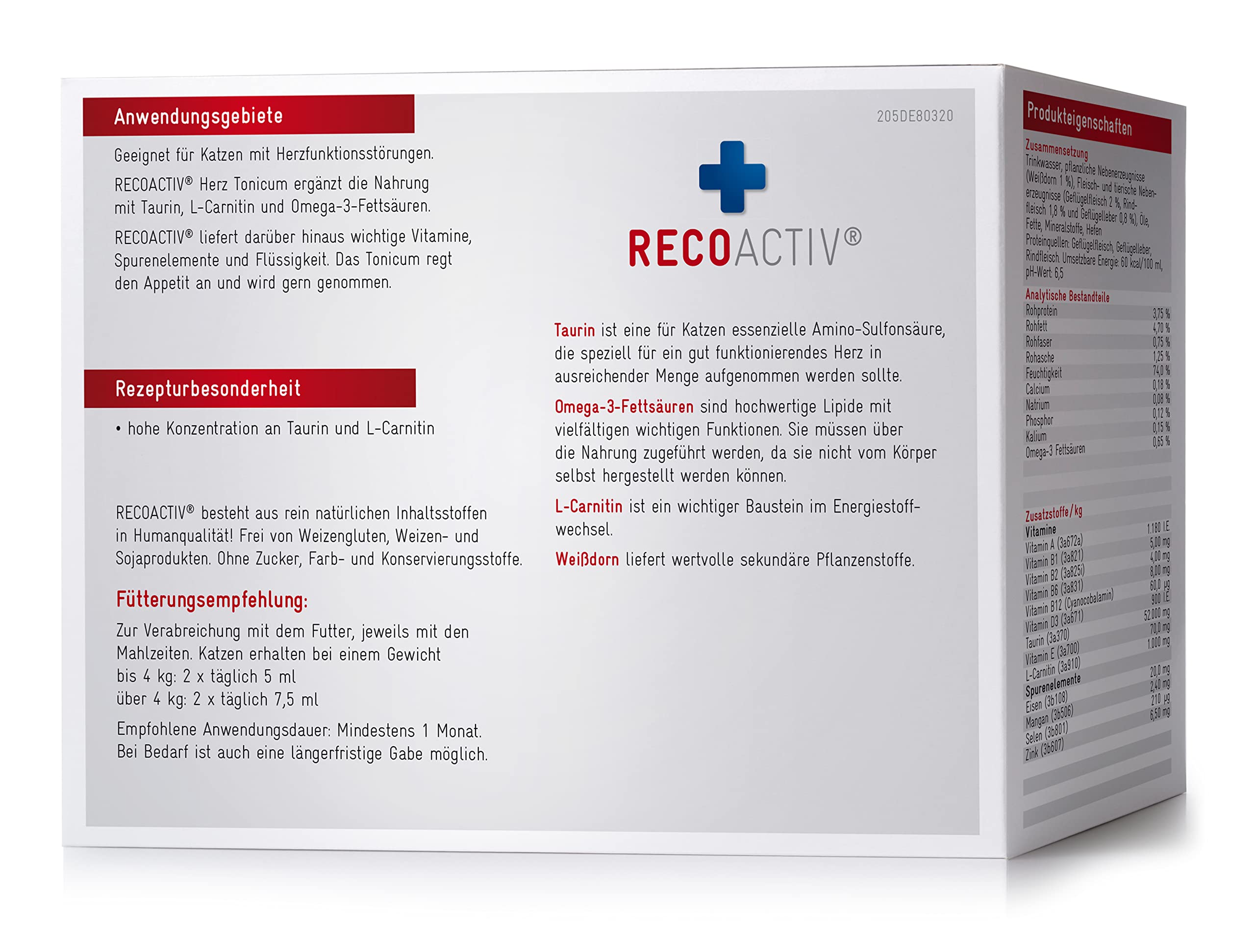 RECOACTIV Herz Tonicum Katze - hoher Taurin-Gehalt, Omega-3, Weißdorn und L-Carnitin, ideale Ergänzung für Senioren, sehr schmackhaft, hochverdauliche Proteine, flüssig, 3 x 90 ml