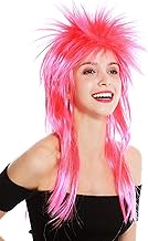 WIG ME UP - DH1069-PC13TPC5 Perücke Fasching Karneval Punk Vokuhila Rocker wild 80s Wave toupiert lang rot rosa Mix