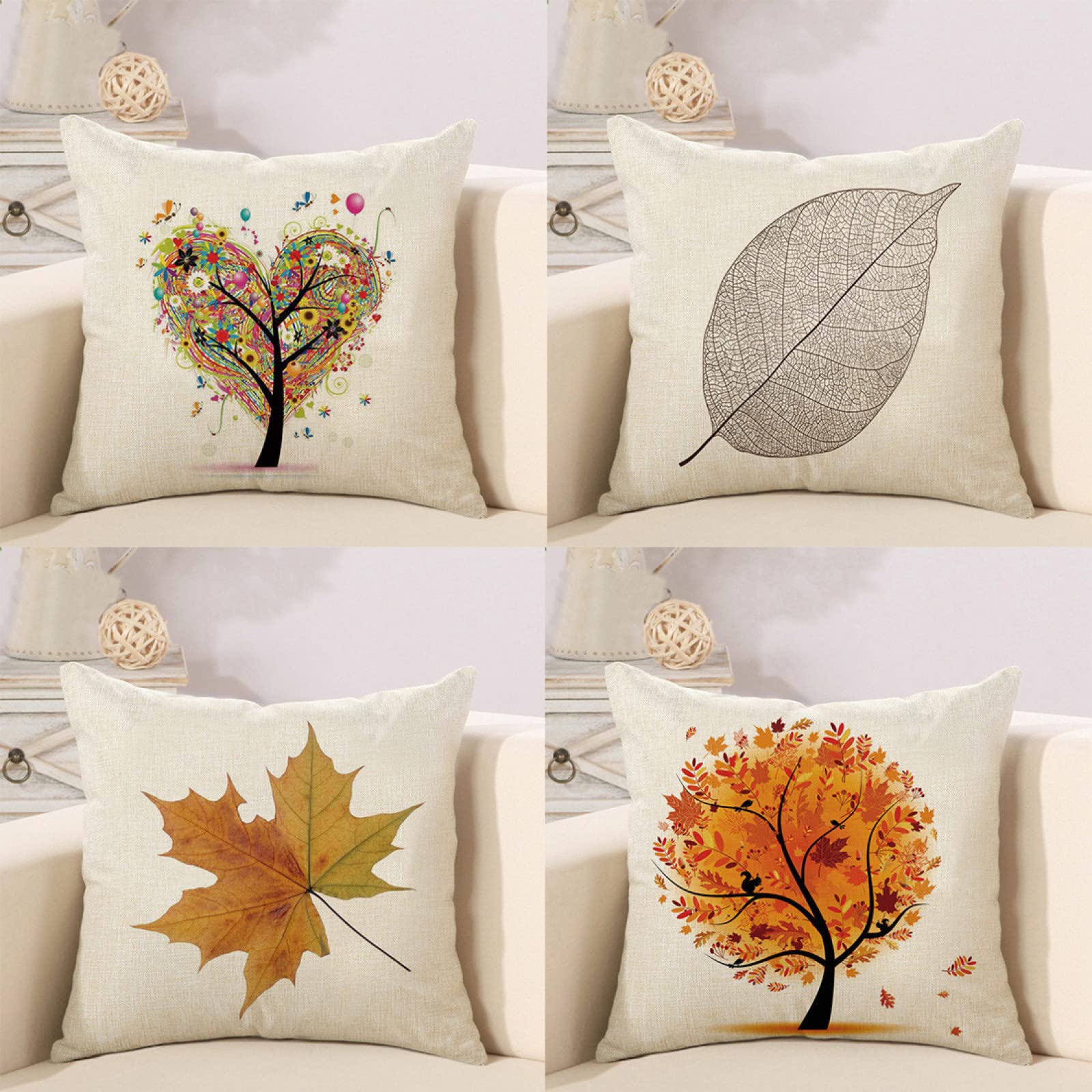 Housse de coussin 65x65cm double face avec motif arbre jaune