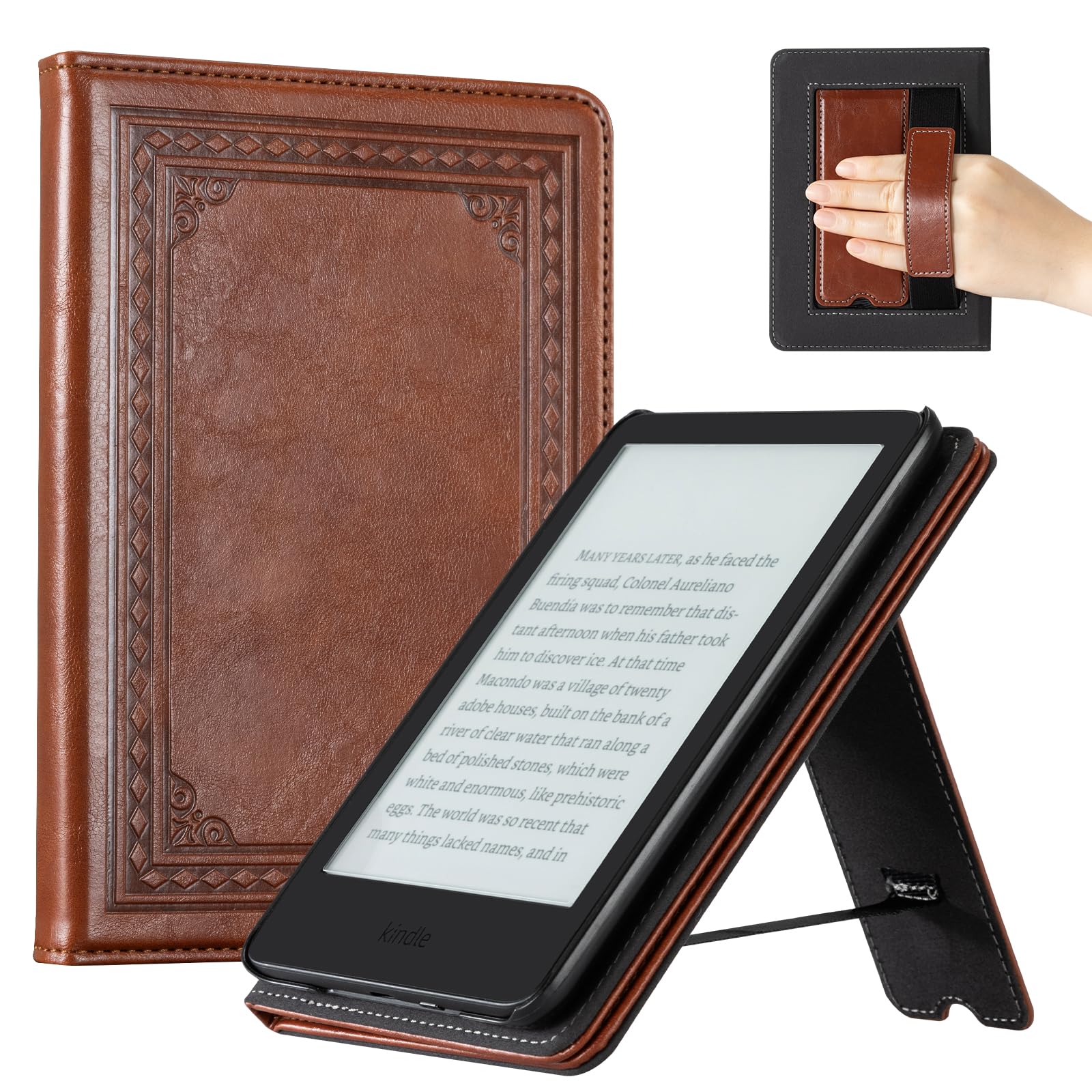 CoBak Case for 6" E-Reader - PU Leather Smart Cover with Auto Sleep/Wake &amp; Hand Strap, not Compatible with Kobo Clara,Vintage Brown