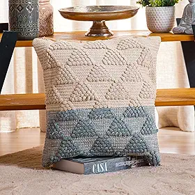 Capa de Almofada Para Sofá 45x45 Bordada Luxo Boho Chic Cama de Casal Tricô Azul Algodão Decorativa Bege Tricot Com Ziper Marrom (Azul Provence)