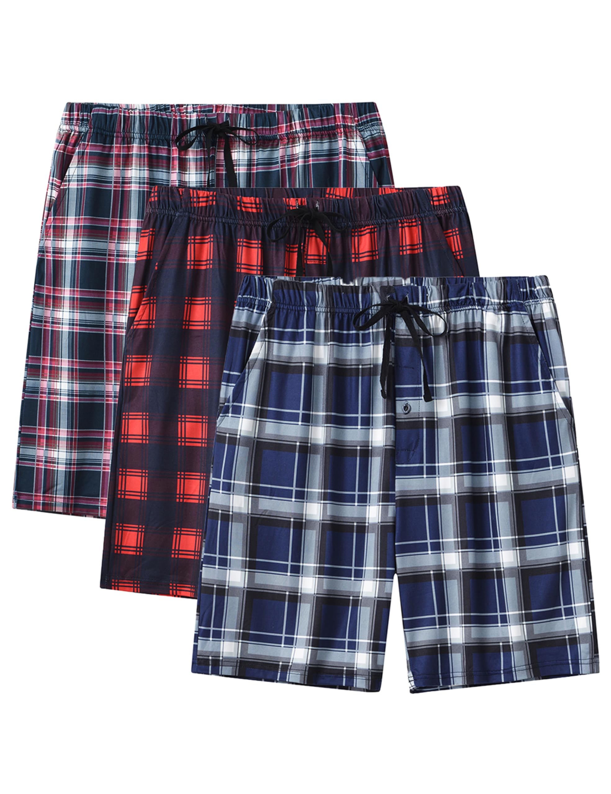 Bas de Pyjama Homme Short en 100% coton avec poches Vêtements de nuit Short à carreaux pour la maison loisirs
