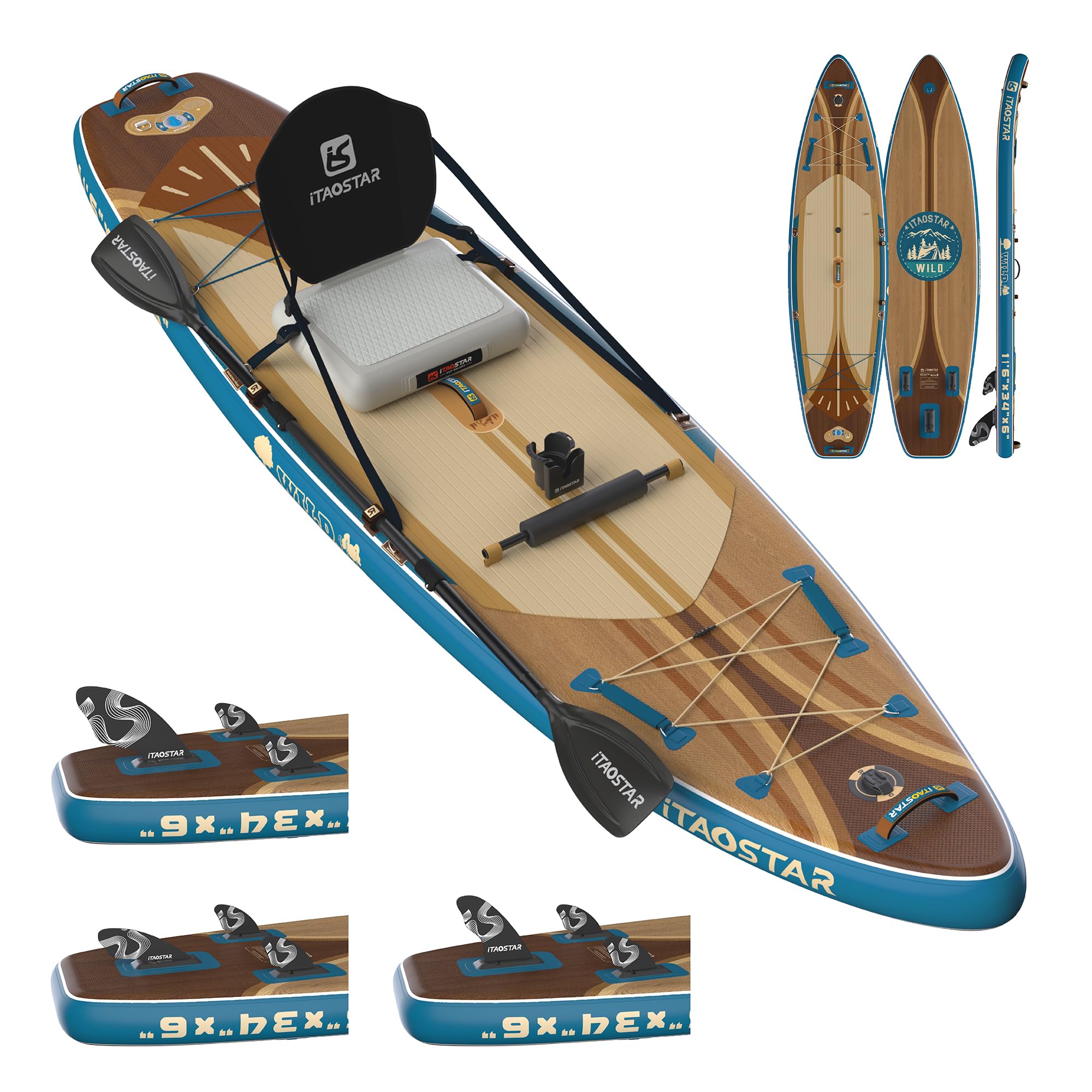 iTAOSTAR Wild 335 × 91/350 × 86/381 × 83 cm Aufblasbares Paddle Board mit Sitz, One-Stop Premium SUP Board Gears, Tailored 5 Fins, Stabile aufblasbare Stand Up Paddle Boards für Jugendliche/Erwachsene