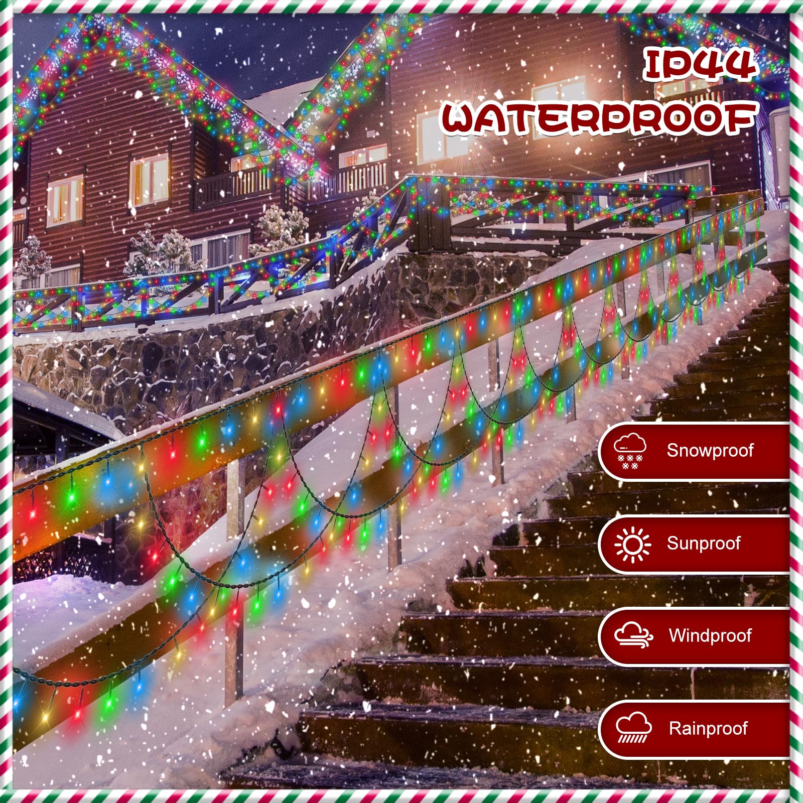 CORST 10M 380LED Window Eaves Light Outdoor Fairy Lights Plug in,Hanging Half-Round Roof Curtain Fairy String Lights with Remote,Timer,Connected,Dark Green Wire,Waterproof for Outside(RGB) - Image 2