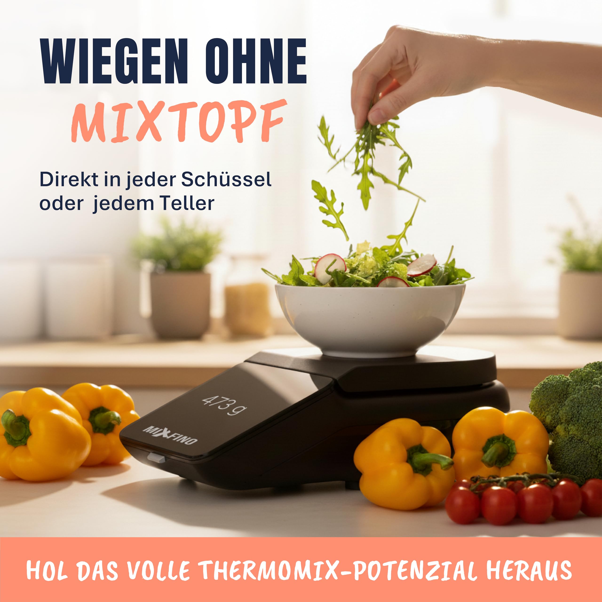 MixFino Podstawka Ważąca do Thermomix TM7 – Ważenie bez Dzbana | TM7 staje się wagą platformową z dokładnością do grama · chroni sprzęgło silnika · duża sztywna płyta z ABS · Made in Germany