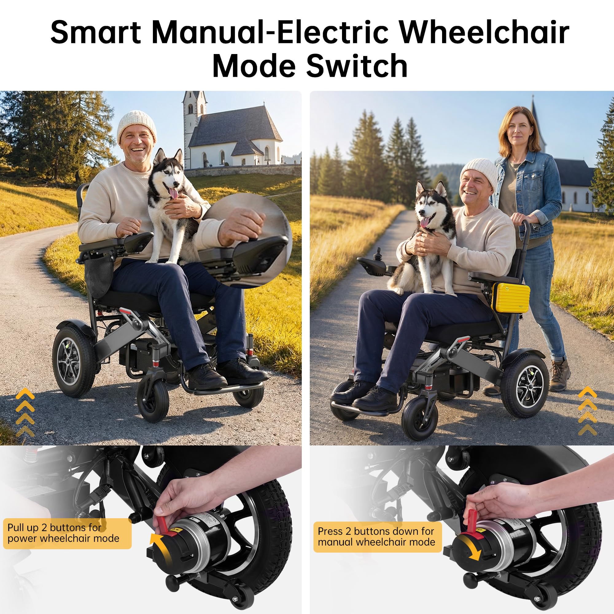 Silla de ruedas eléctrica plegable ligera, 500 W, para todo terreno, hasta 180 kg, batería de 25 Ah para 48 km de alcance, silla de ruedas de 33,5 cm, para personas mayores y viajes en coche