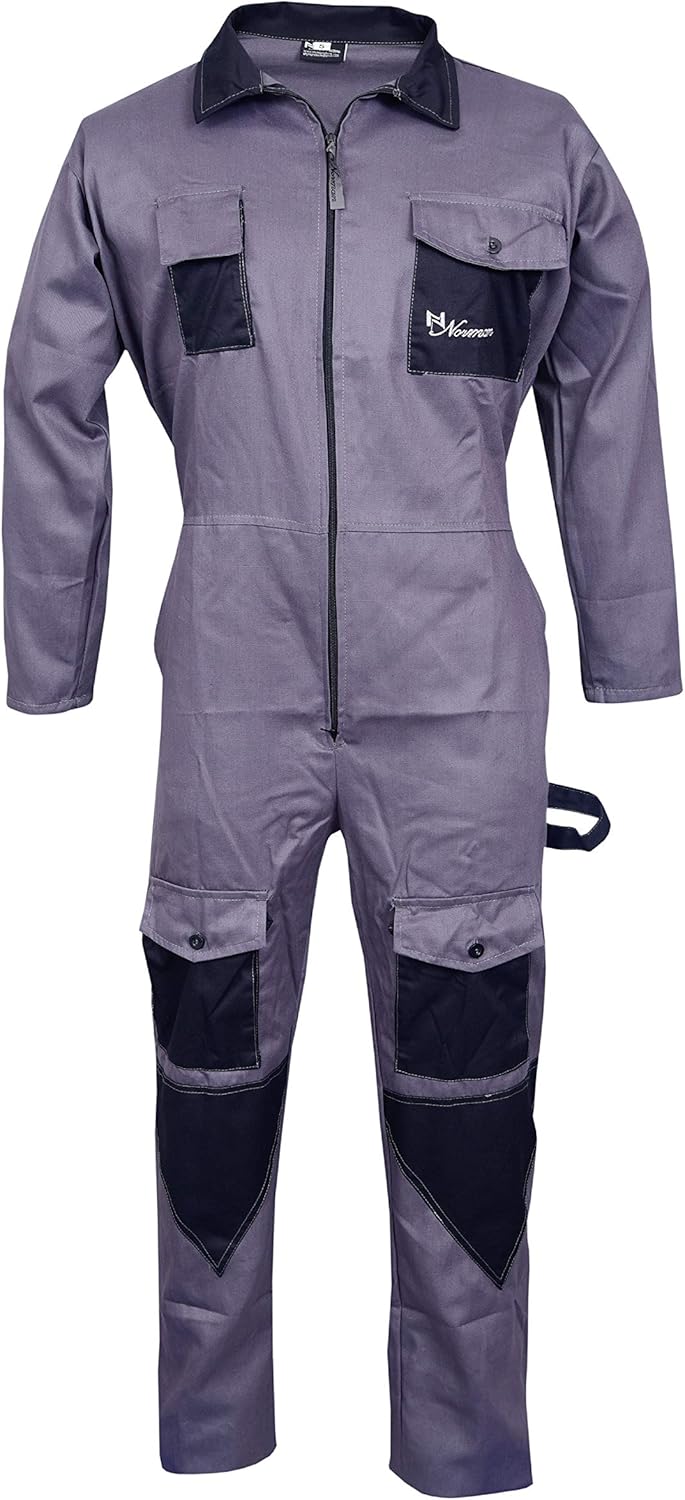 NORMAN Grey Men's Coveralls Boiler Suit Overalls for Warehouse