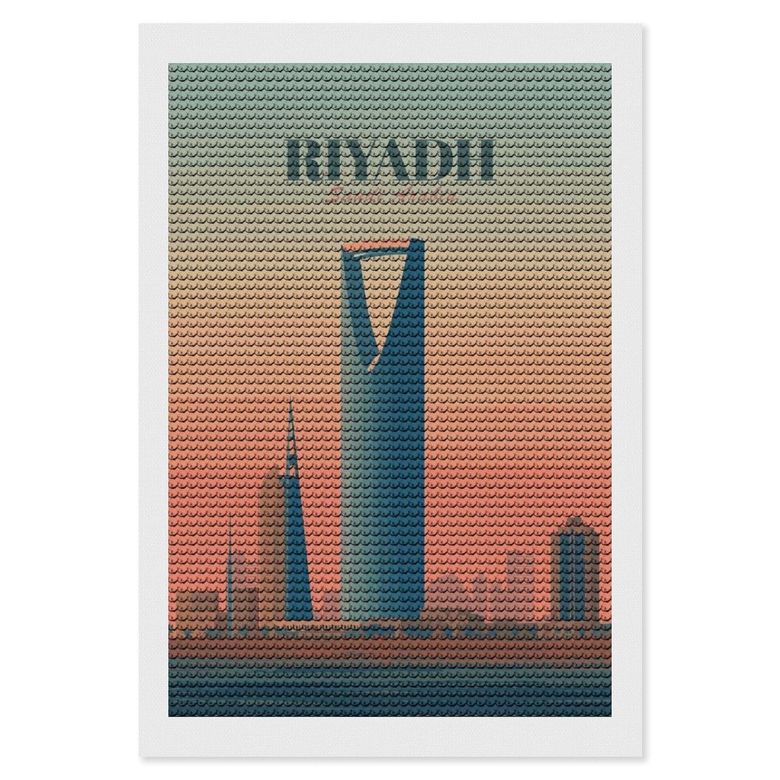 Junmoney Riyadh Skyline at Sunset Diamond Art Canvas 8"x12", for Family Craft Time, Creative Leisure Activity, Living Room Decor, Festive Craft Gift