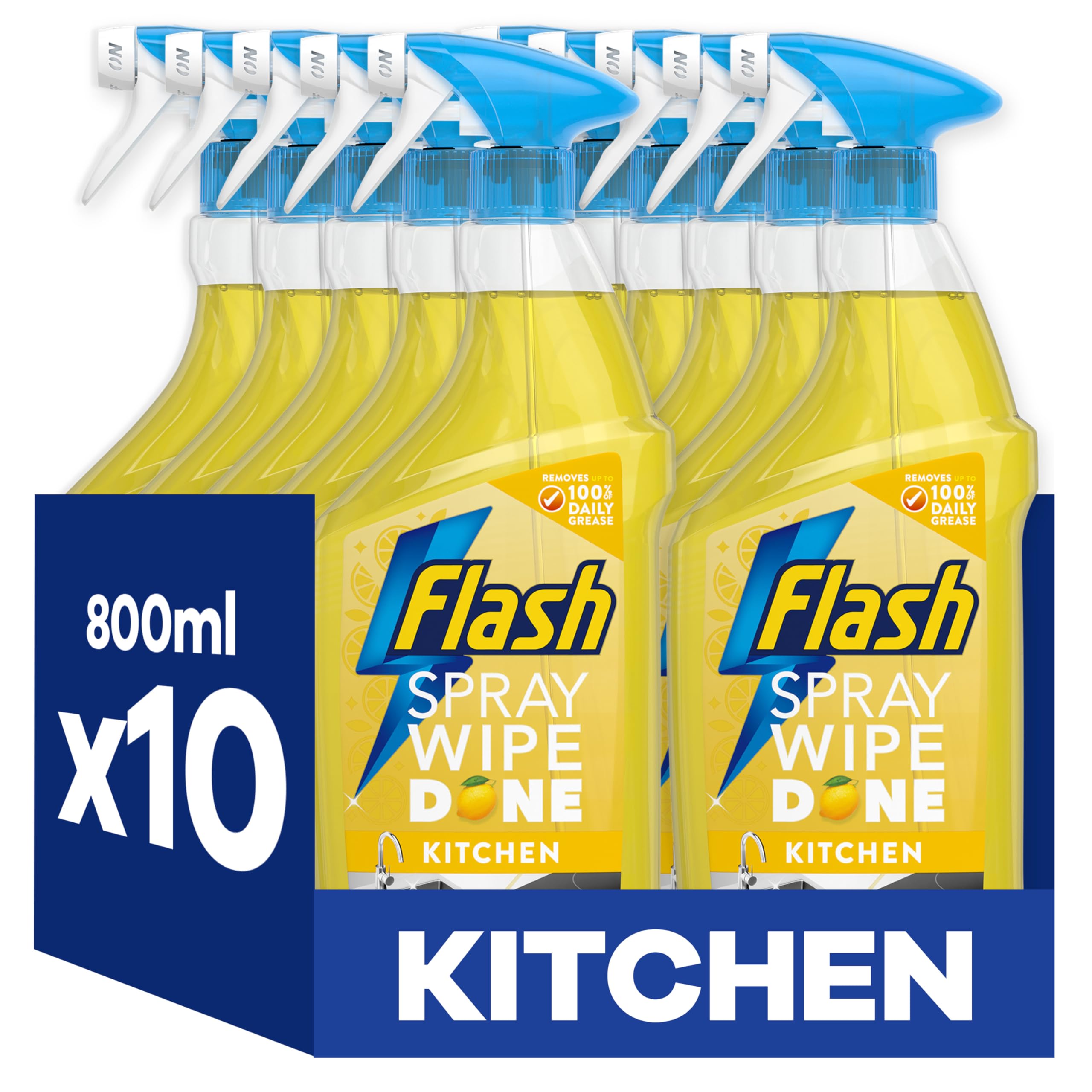 Flash Spray Wipe Done Kitchen Cleaning Sprays, Crisp Lemon, 8 Litres (800 ml x 10),