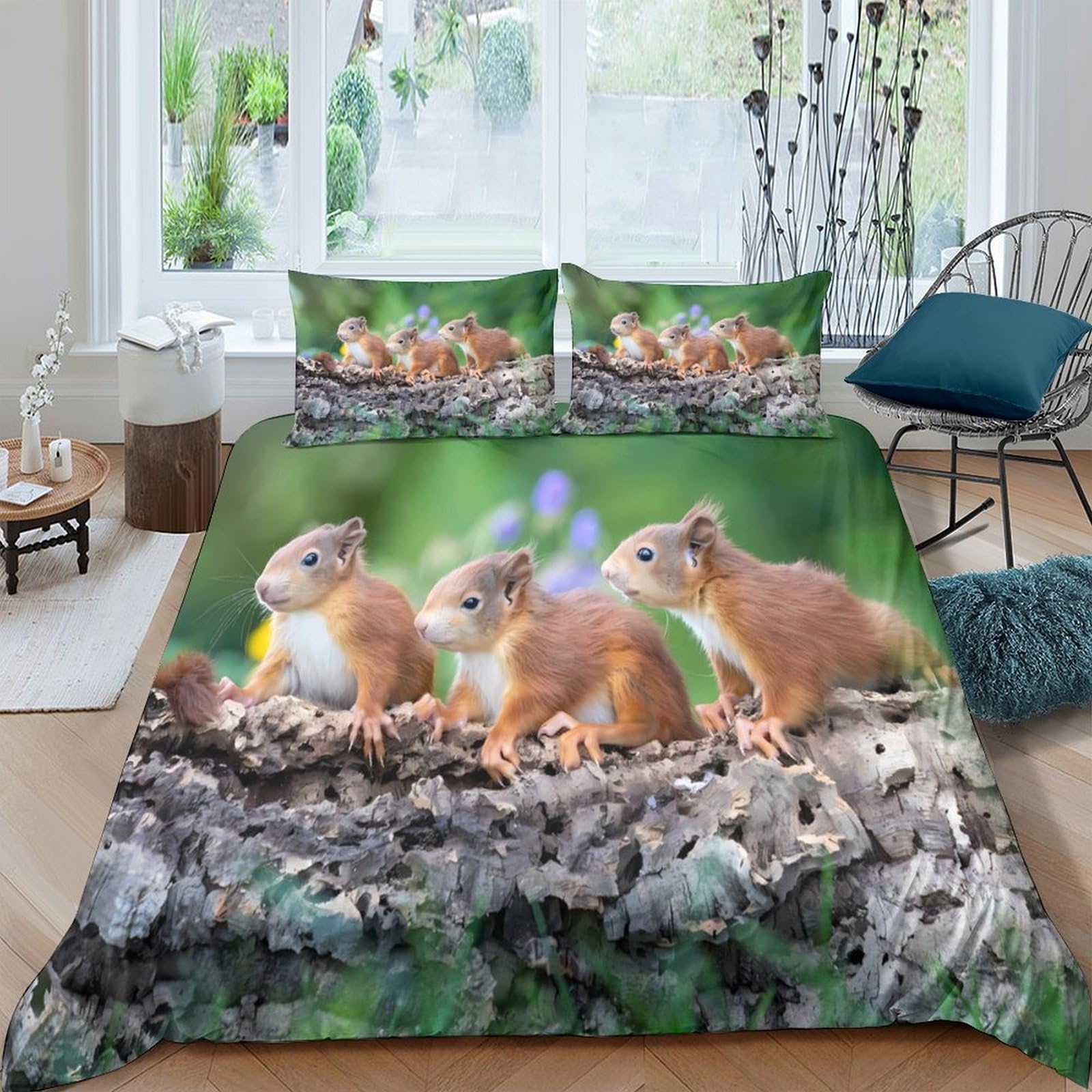 Ctjqhvkz Style-1 3D Printed Squirrel Forest Fitted Sheet Microfiber Soft Breathable Woodland Animal Bed Cover For Bedroom Dorm Decor Single（135X200cm）