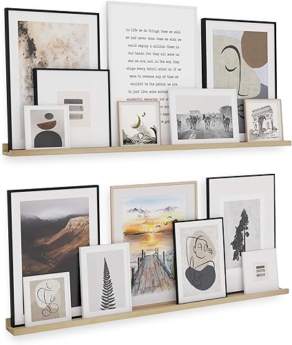 Wallniture Denver - Estantes flotantes de 48 pulgadas para decoración de pared, juego de 2 estantes estrechos de madera de pino natural