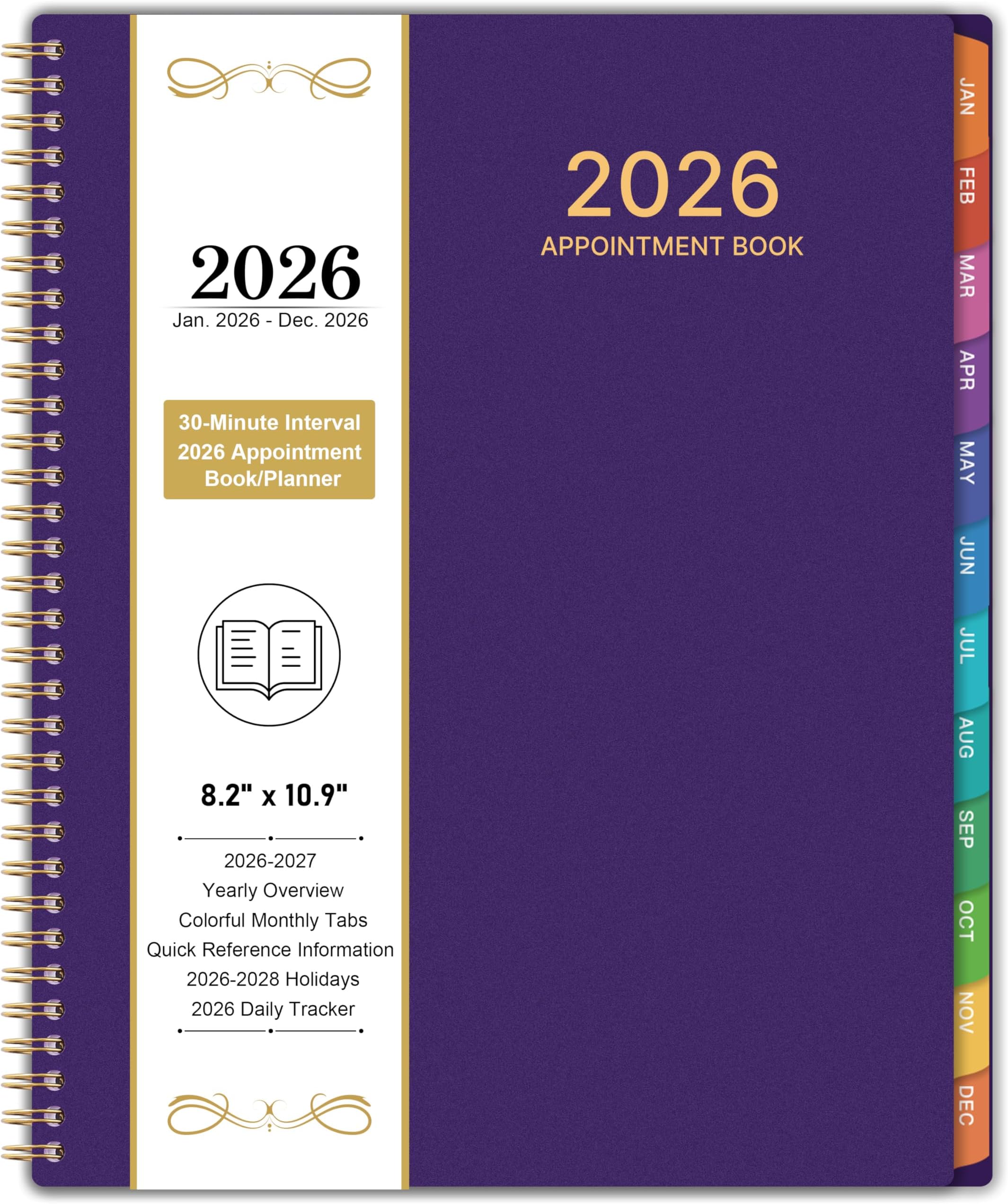 2026 Appointment Book/Planner - 8.2" x 11", Daily Planner 2026 from Jan. 2026 - Dec. 2026, 2026 Daily Hourly Planner with 30-Minute Interval, 12 Monthly Tabs, Back Pocket