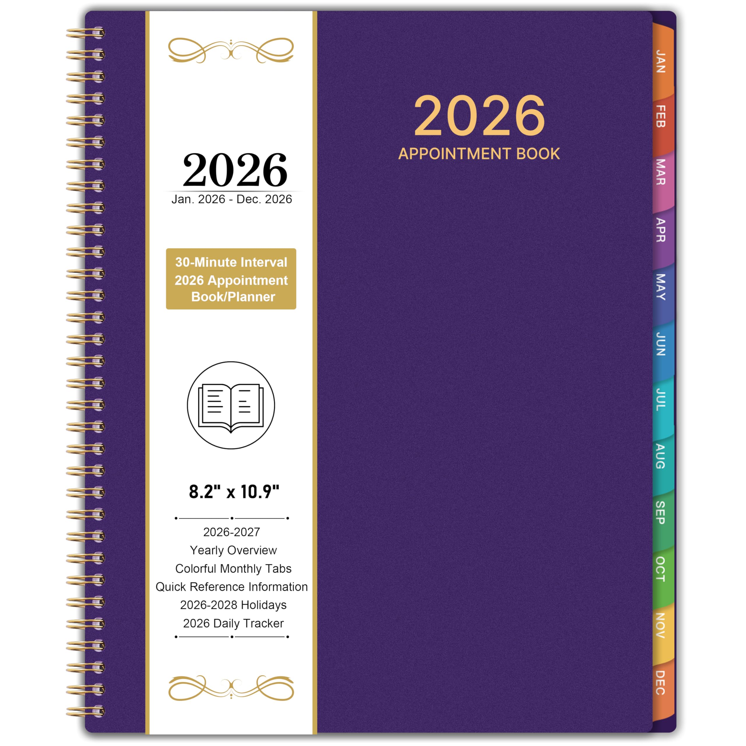 2026 Appointment Book/Planner - 8.2" x 11", Daily Planner 2026 from Jan. 2026 - Dec. 2026, 2026 Daily Hourly Planner with 30-Minute Interval, 12 Monthly Tabs, Back Pocket