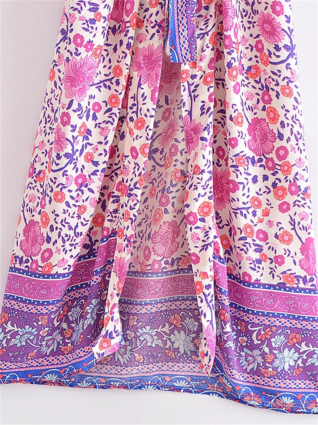 Disimlarl Abito da donna con stampa floreale, stile bohémien, kimono, scollo a V, maniche a pipistrello, copricostume per bikini