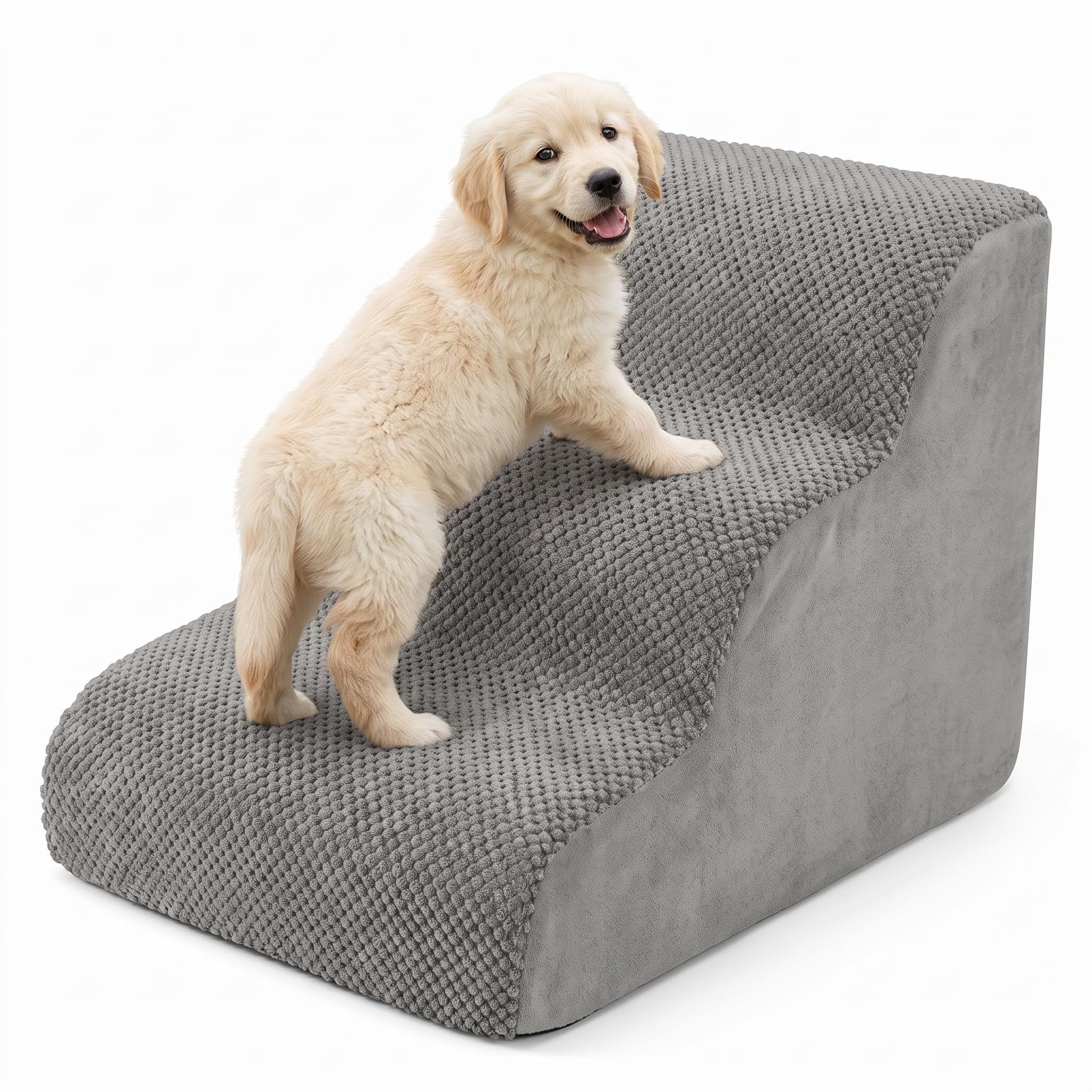 QWORK® Stairs for Dogs and Pets 60 x 40 x 40 cm – 3 Steps Washable Memory Foam for Small, Medium, Older Dogs and Cats