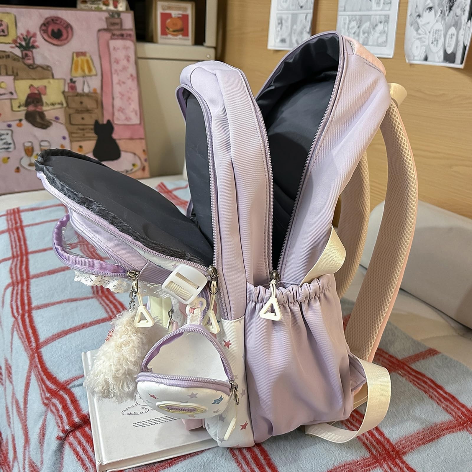Mochila Escolar Ita Bag Aesthetic Niña, Mochilas Bonitas Multibolsillos con Ventana Transparente para Pines Coleccionables, Kawaii, para la escuela y convenciones de anime (Negro)
