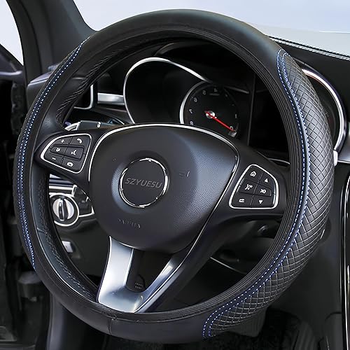 Miniatura 8 de Funda de cuero suave para volante de automóvil, 15 pulgadas, elástica, antideslizante, cómoda, protector universal para volante, accesorios