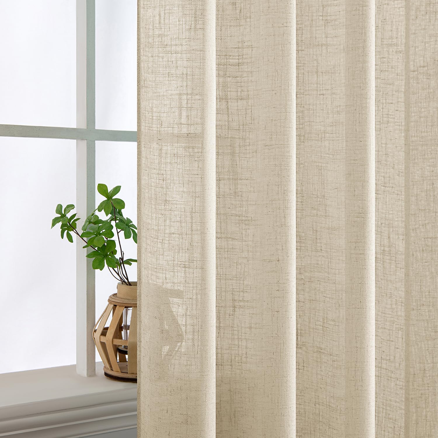 MIULEE Brown Linen Curtains 84 Inch Length for Bedroom Living Room, Soft Thick Linen Textured Window Drapes Semi Sheer Light Filtering Back Tab Rod Pocket Burlap Look Farmhouse Decor, 2 Panels: 52"W x 96"L (Pack of 2) Linen