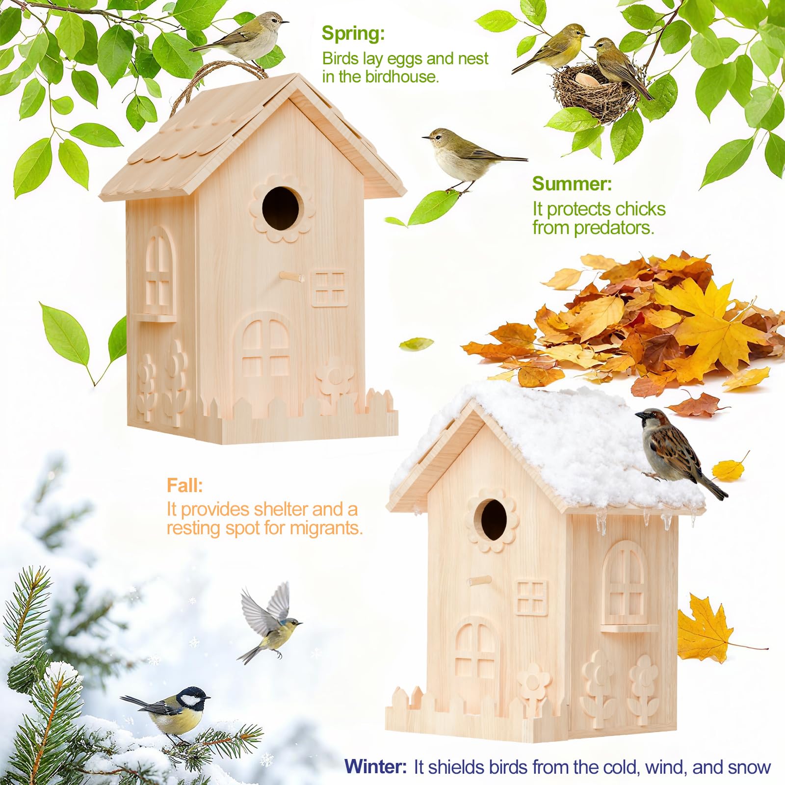 JAZUIHA Vogelhaus Bausatz XXL - DIY Holzhaus Bastel Set zum Zusammenbauen | Hängender Nistkasten für Garten, Hof, ideal für Dekoration und Geschenke. Perfekt zum Bemalen und kreativen Gestalten.