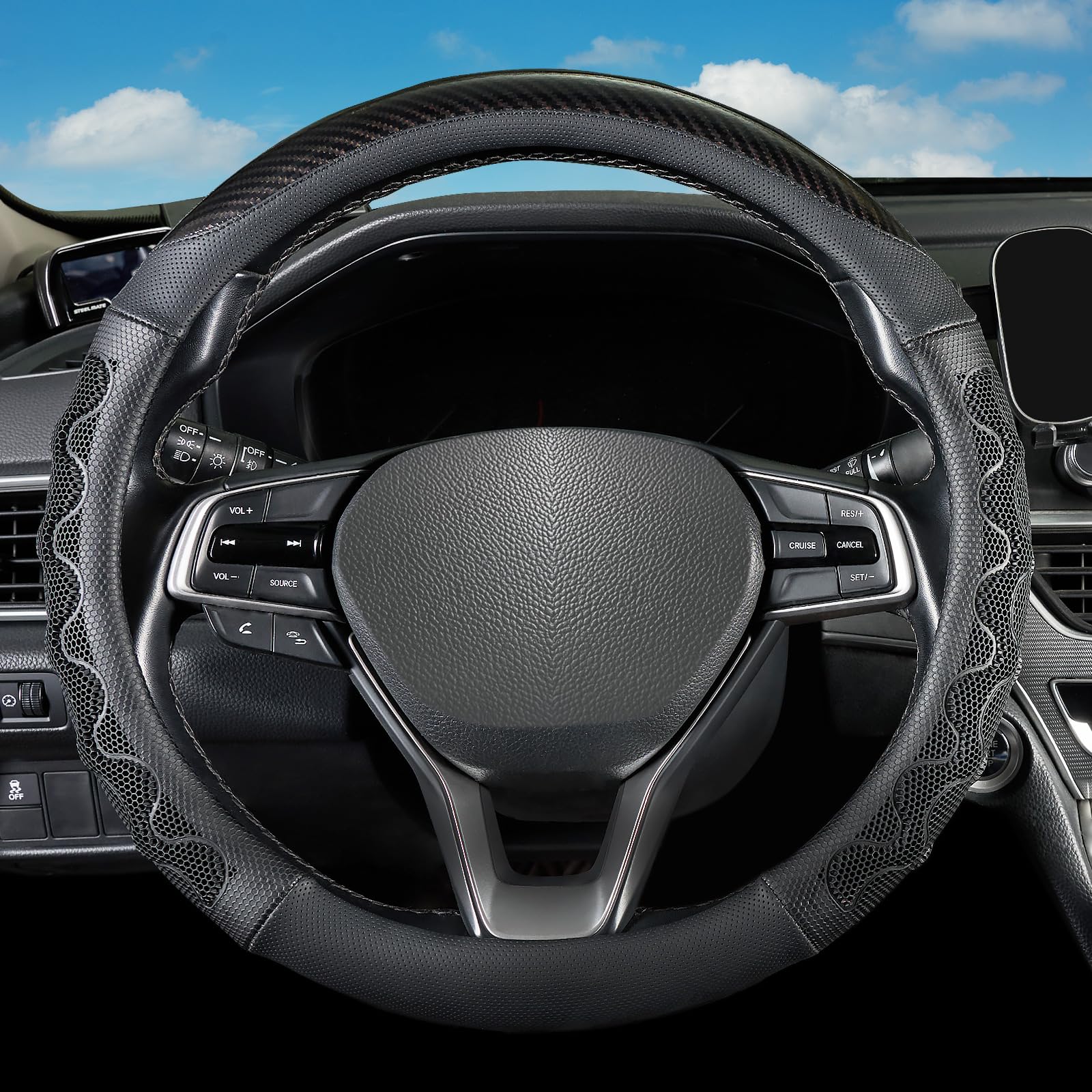 Car Steering Wheel Cover for Honda Accord CR-V Clarity HR-V Insight Odyssey Passport Pilot Civic Ridgeline City Fit Crosstour, Universal Standard Size 14.5-15 inch Black Car Wheel Protector