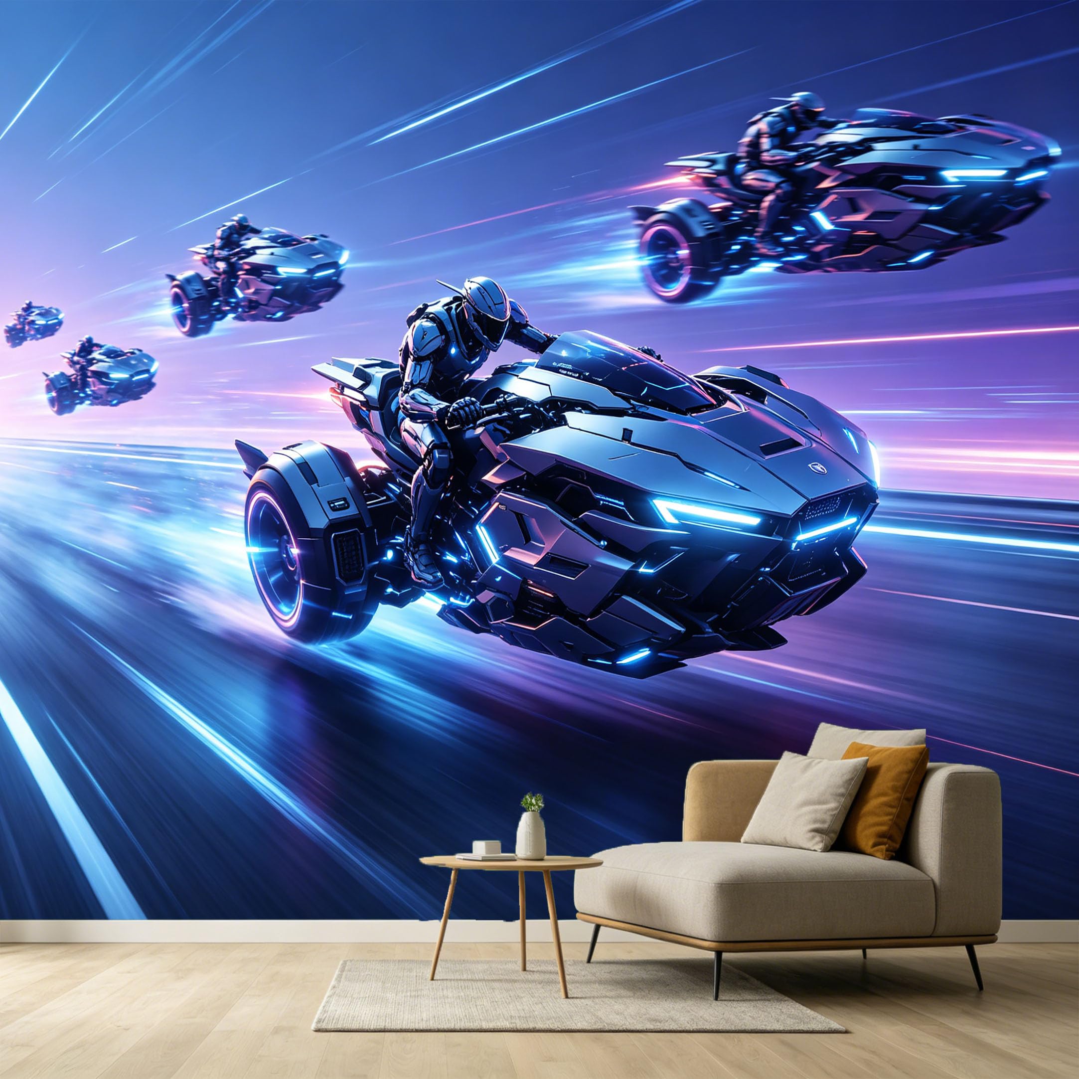 Custom Size Wall Murals Futuristic Cyberpunk Motorcycle Racing 3D Modern SelfAdhesive Wall Fabric Removable Large Wallpaper for Photo Living Room