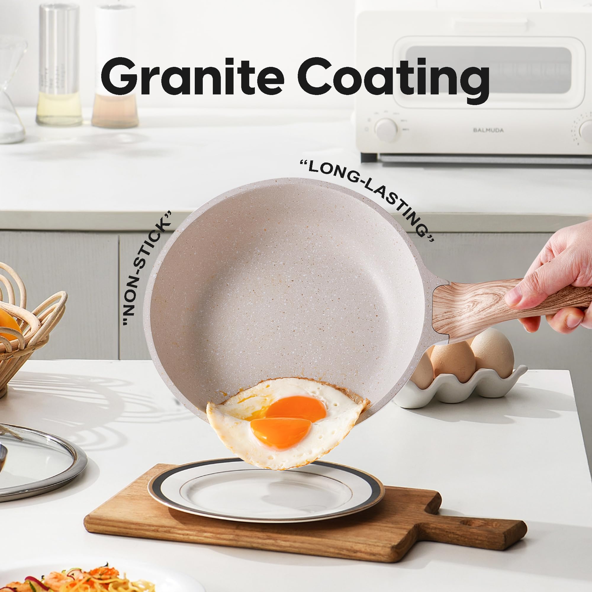 RIOVARM Induzione Set di pentole e padelle con coperchi In granito Antiaderente Set di pentole con padella per grigliare cucina essenziale Pentola Padella per salse Spatole